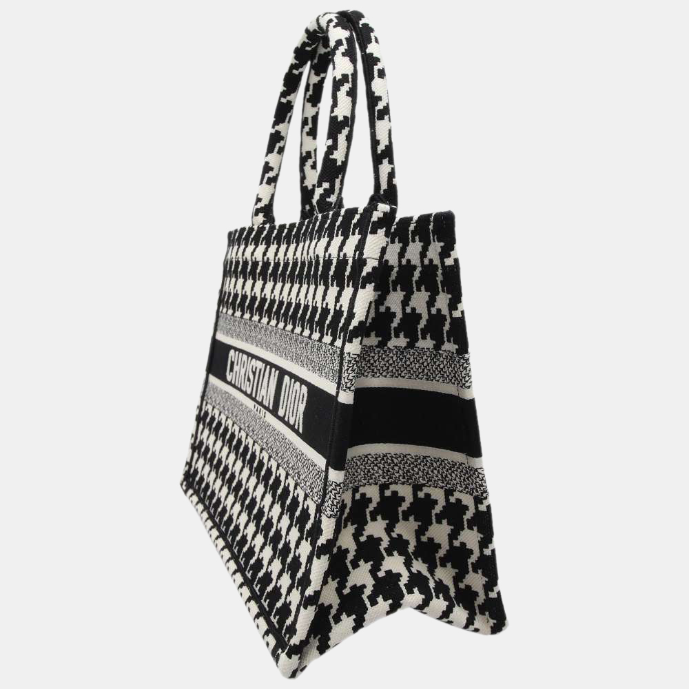 

Dior Black/White Embroidered Canvas Macro Houndstooth Medium Book Tote