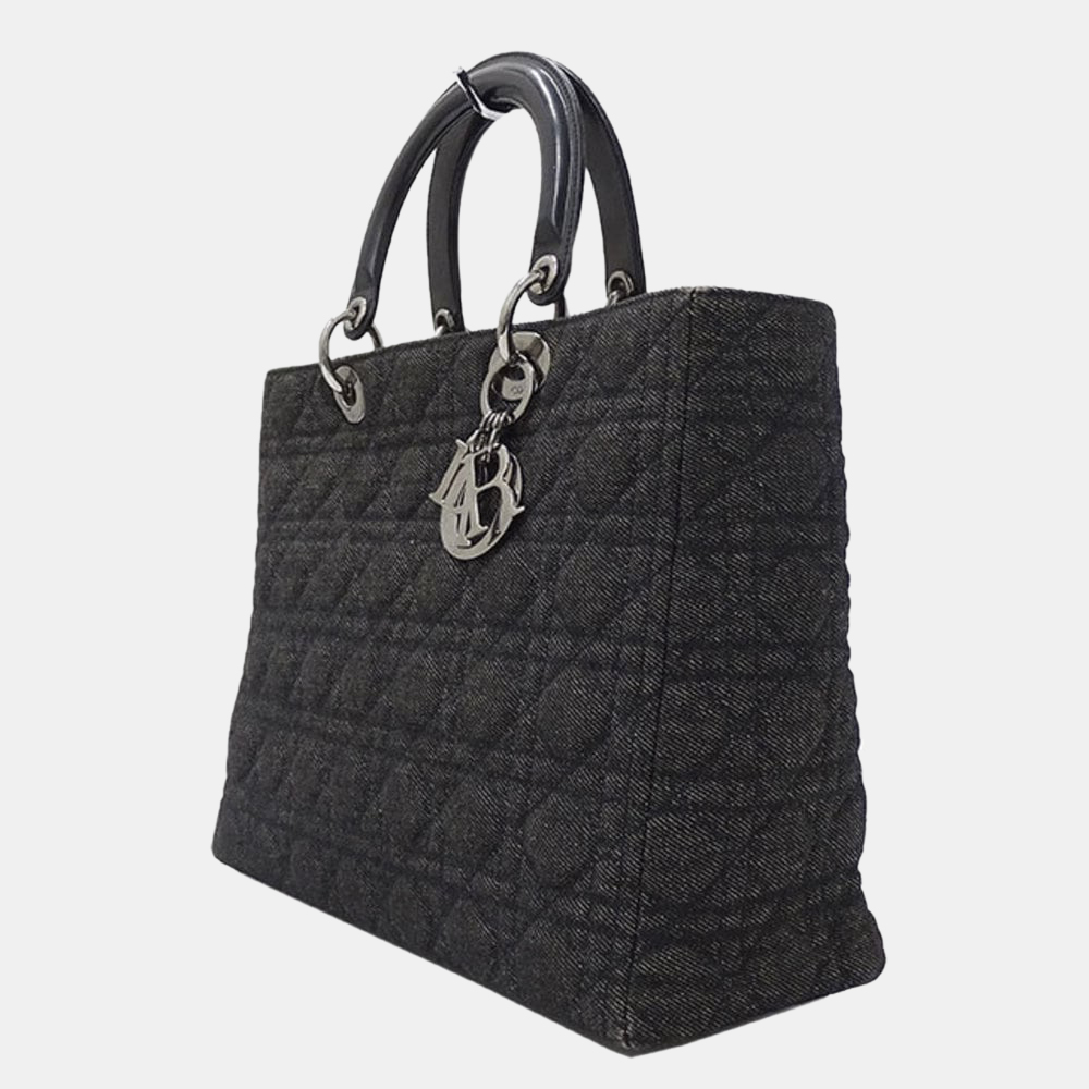 

Dior Black Cannage Denim Medium Lady Dior Tote Bag