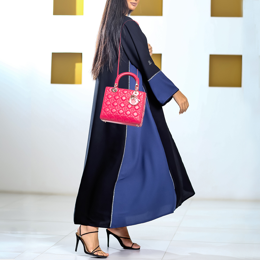 

Dior Fuchsia Cannage Leather Medium Lady Dior Tote, Pink