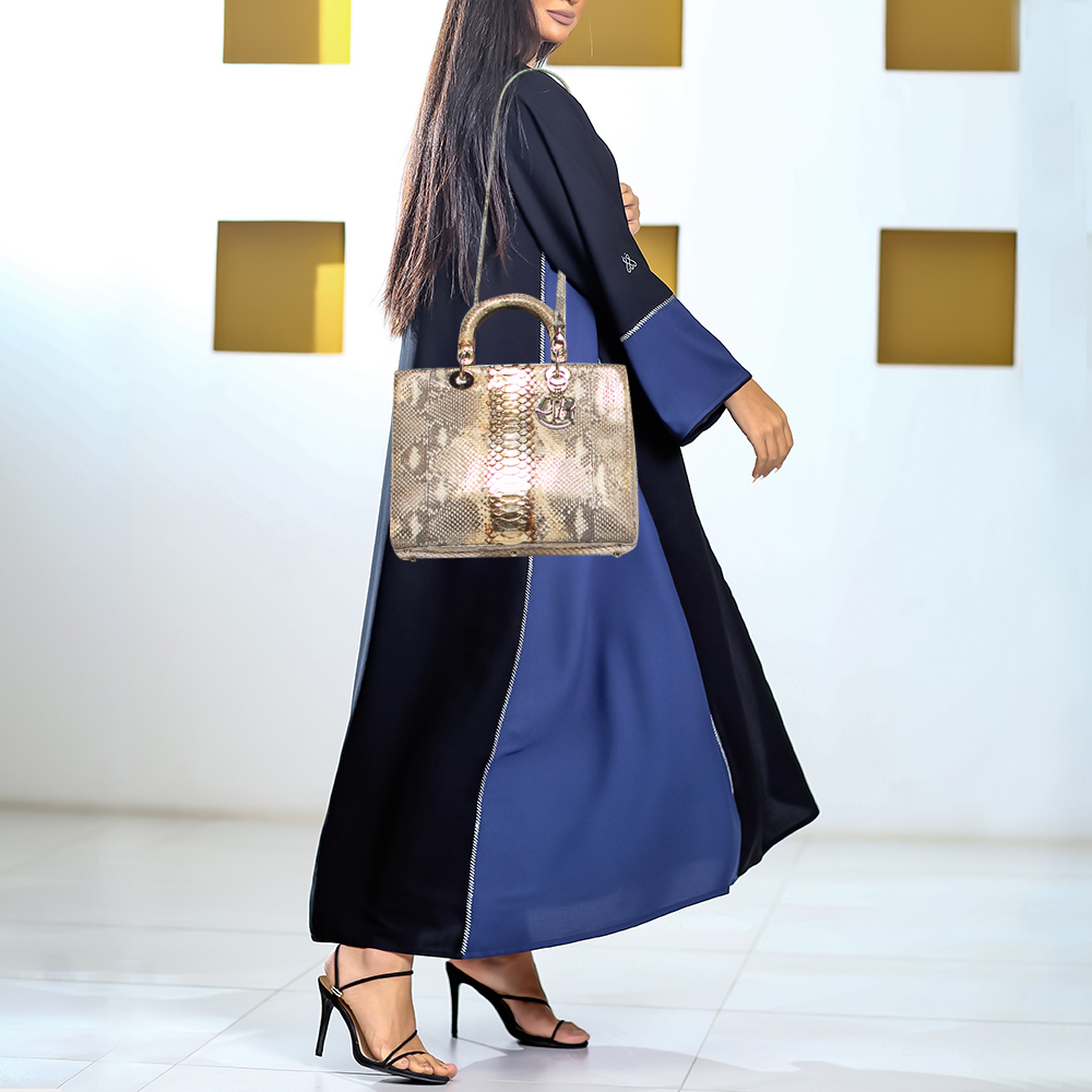 

Dior Gold/Beige Python Large Lady Dior Tote