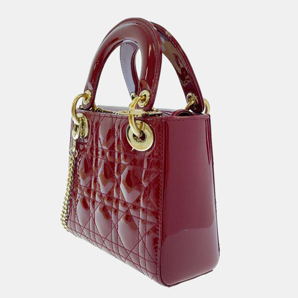 

Dior Red Cannage Patent Leather Mini Lady Dior Tote Bag