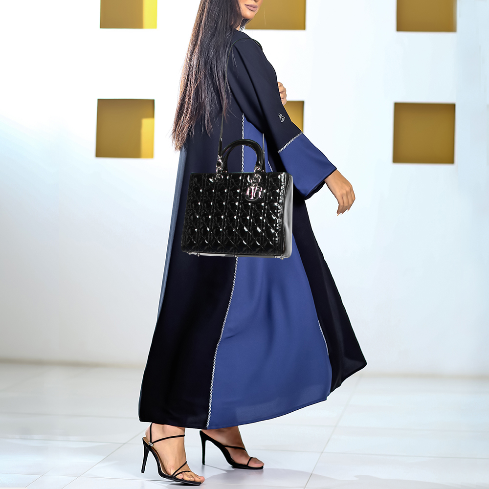 

Dior Black Cannage Patent Leather Large Lady Dior Tote