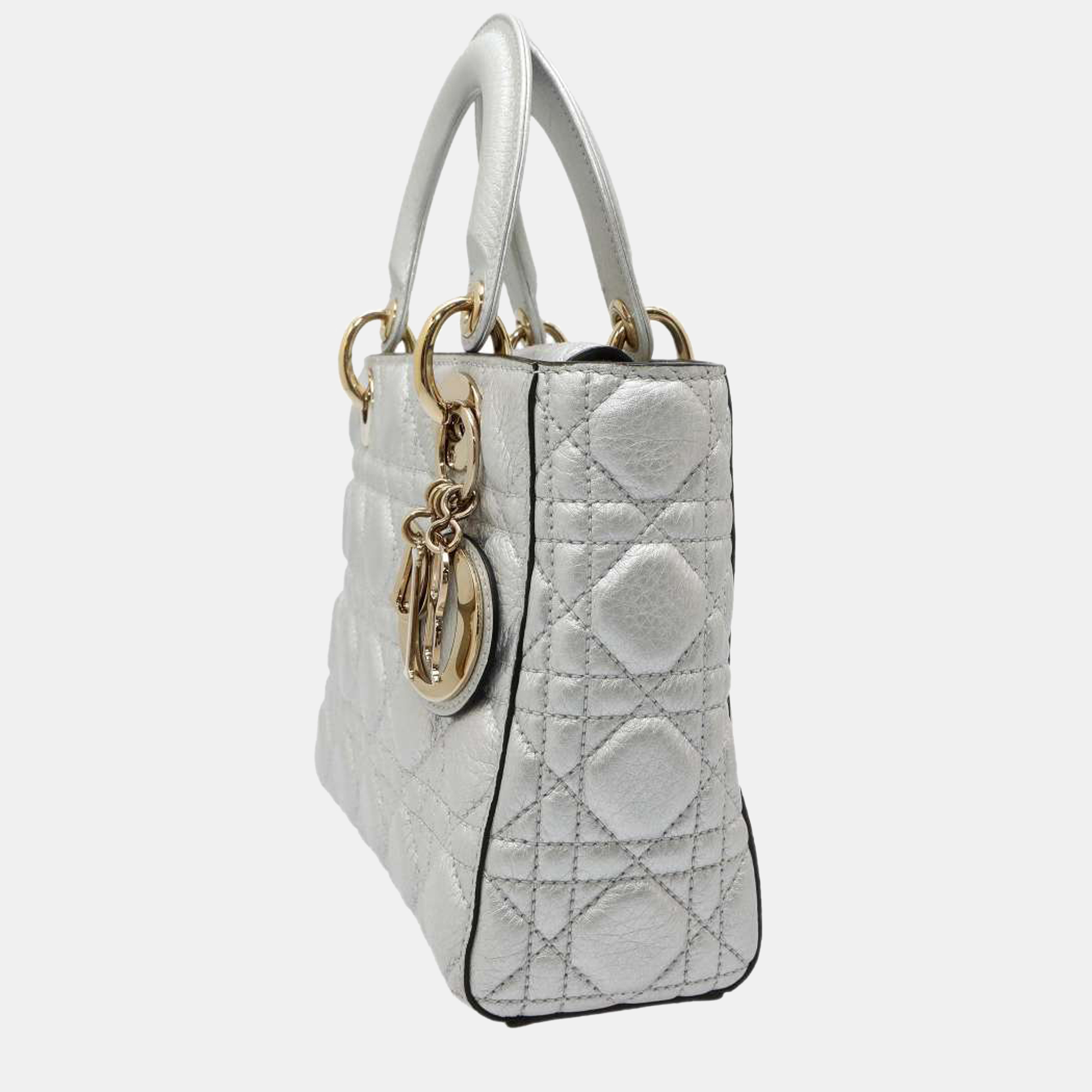 

Dior Grey Leather  Lady Dior Tote Bag