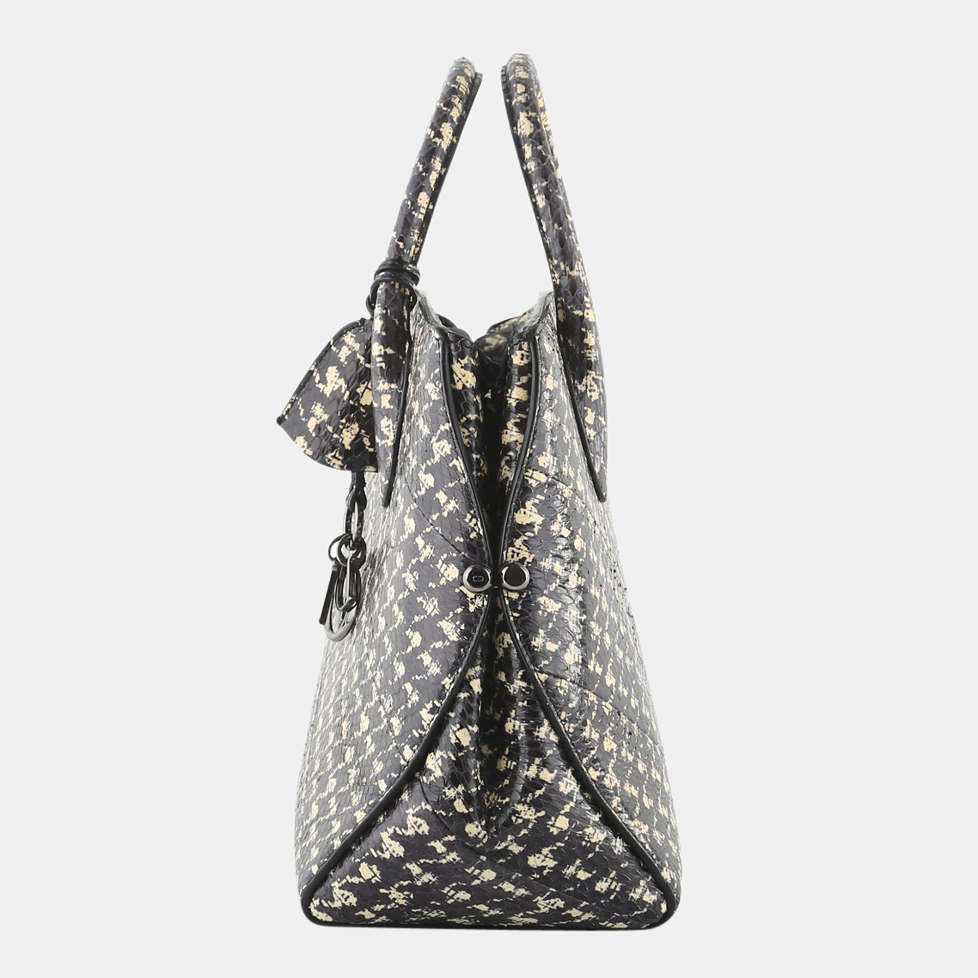 

Dior Black & White Houndstooth Print Snakeskin Dior Bar Handbag