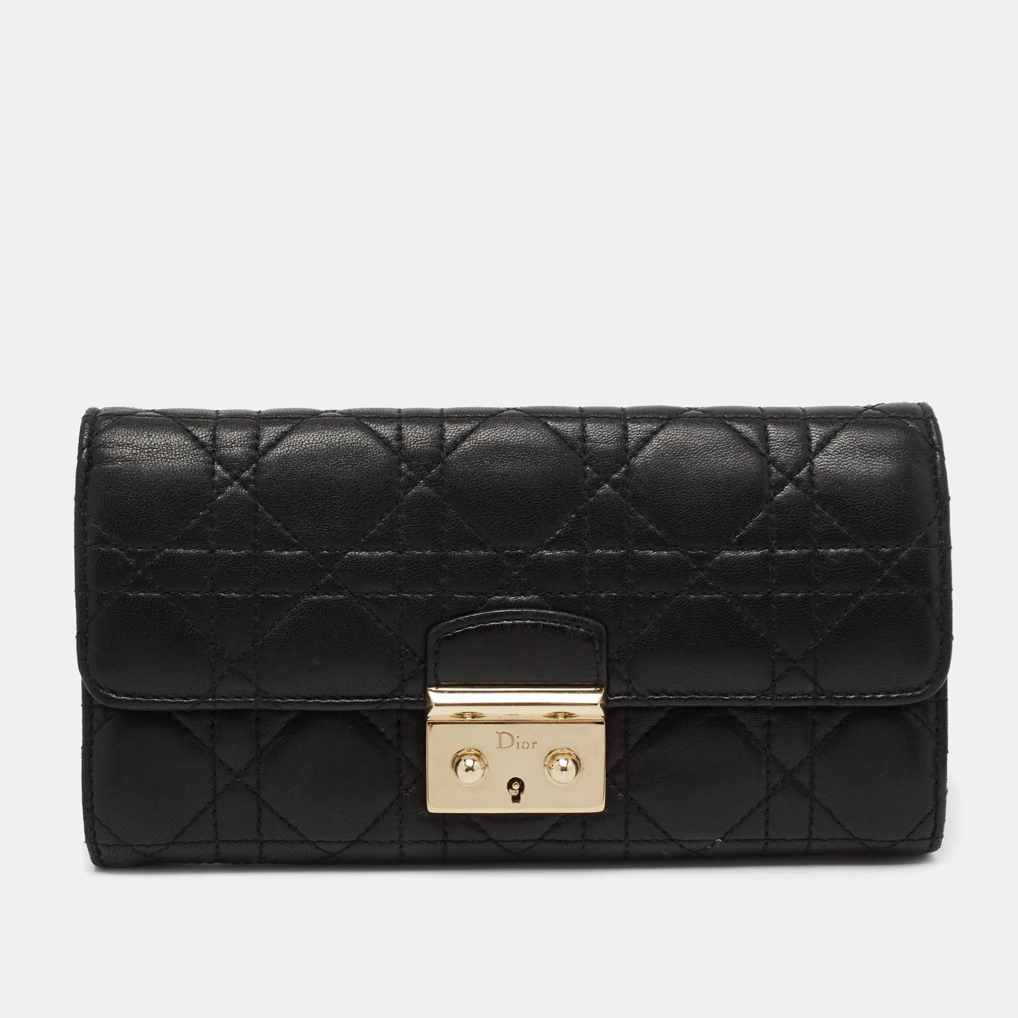 Pre-owned Dior Continental Wallet In Black