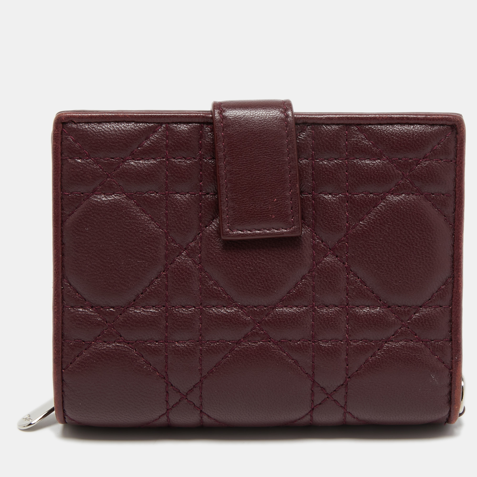 Pre-owned Dior Compact French Wallet In Burgundy
