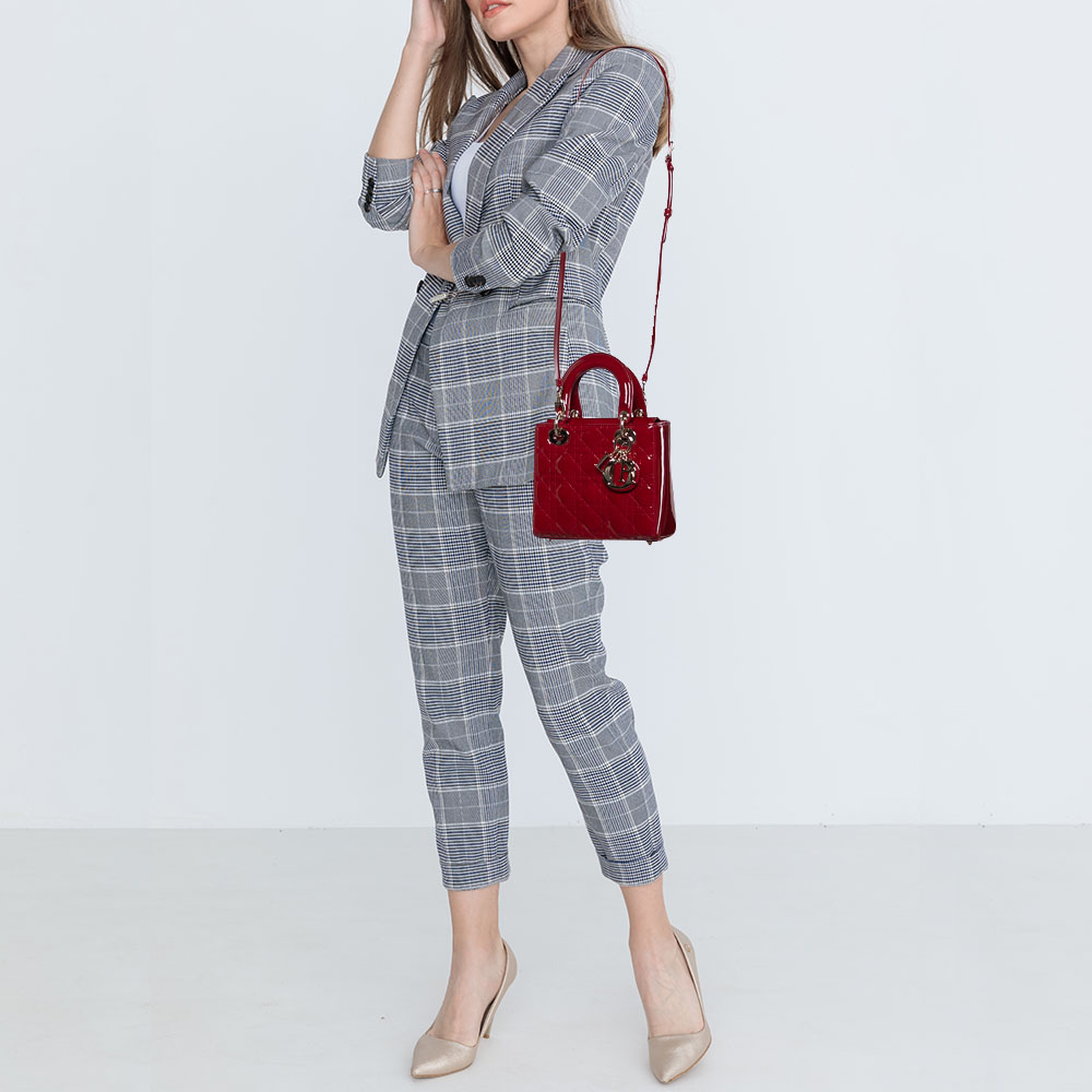 

Dior Red Cannage Patent Leather Small Lady Dior Tote