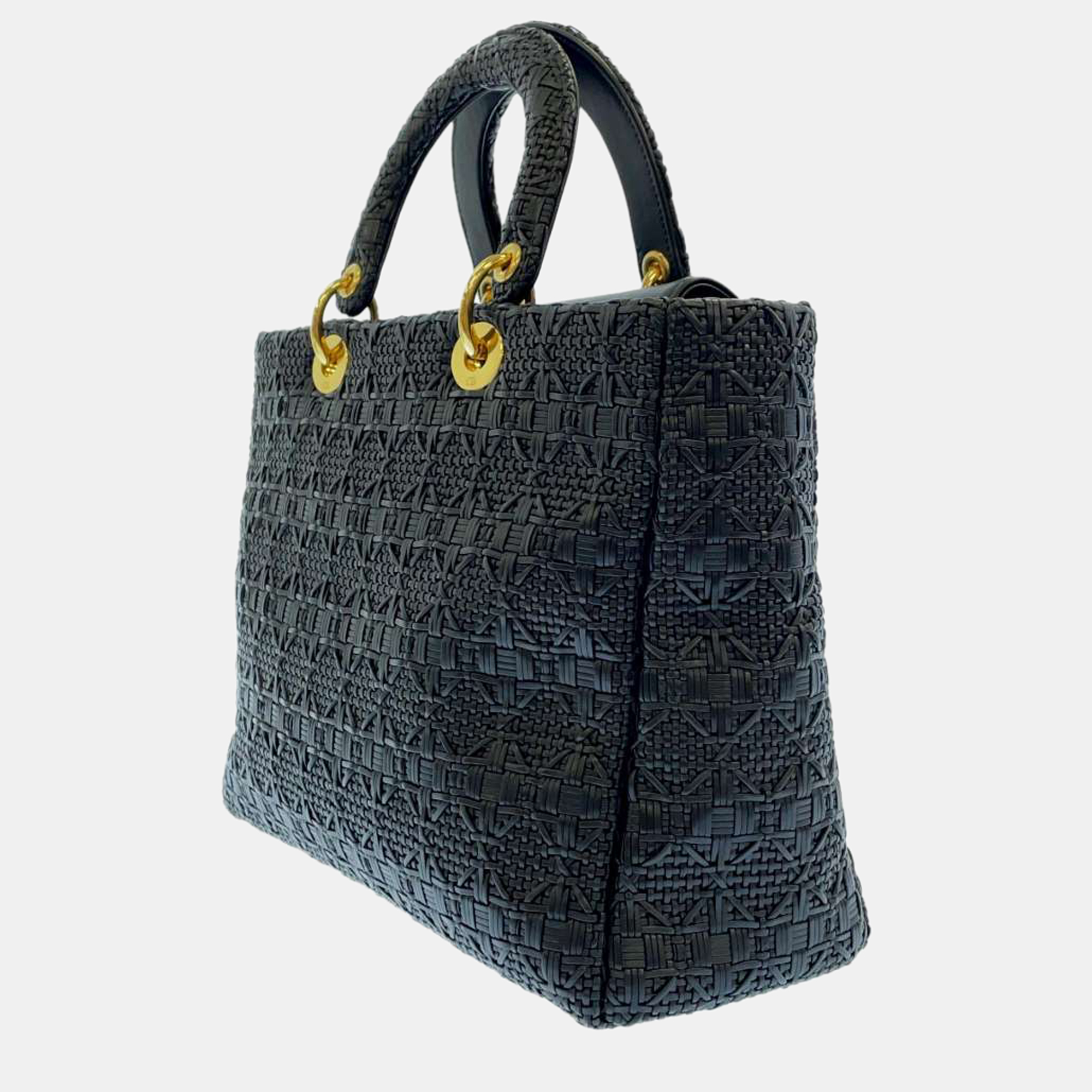 

Dior Black Leather Lady Dior Top Handle Bag