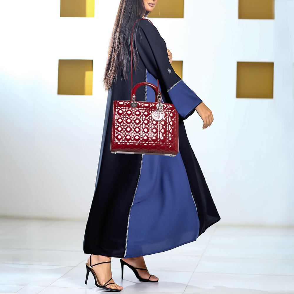 

Dior Red Cannage Patent Leather Large Lady Dior Tote