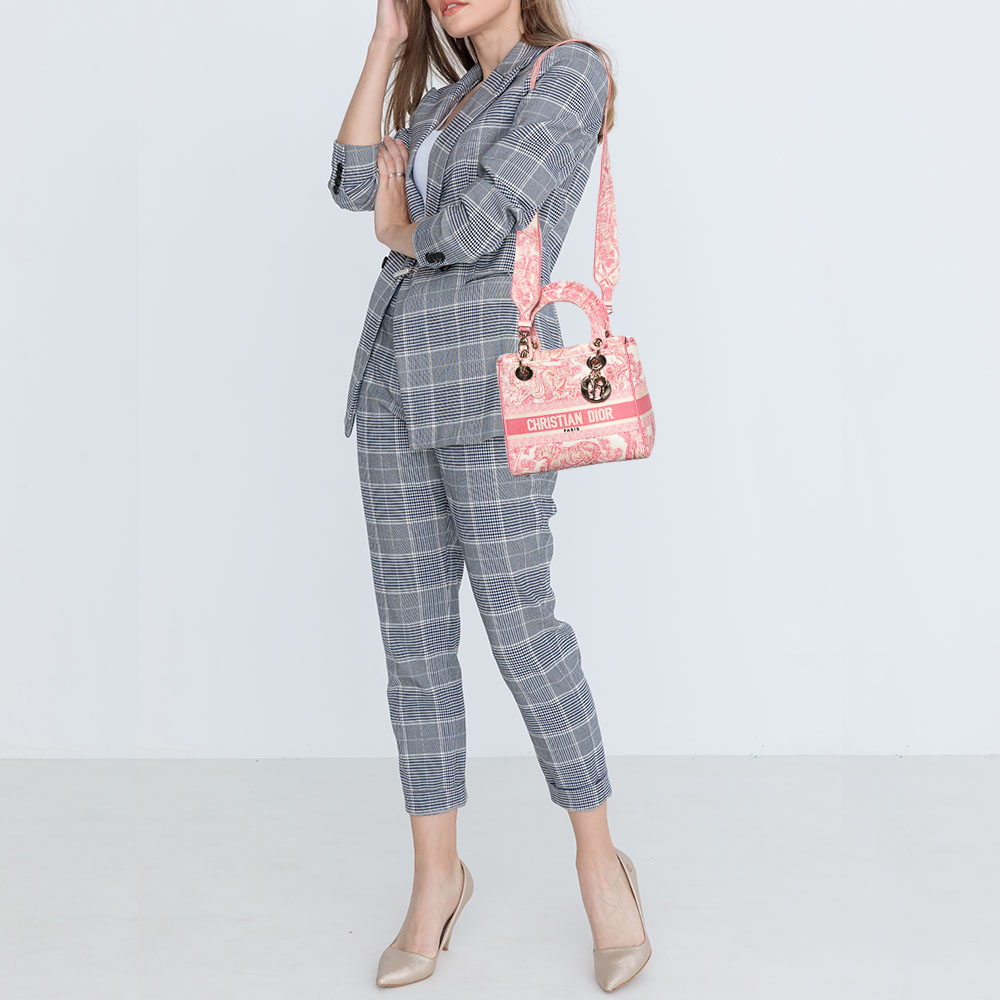 

Dior Pink/White Canvas Toile De Jouy Medium Lady D-Lite Tote