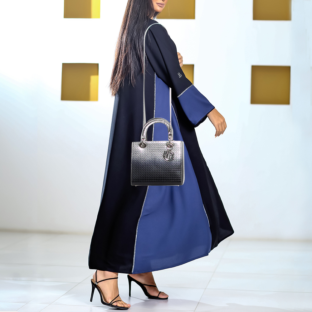 

Dior Silver/Blue Ombre Micro Cannage Patent Leather Medium Lady Dior Tote