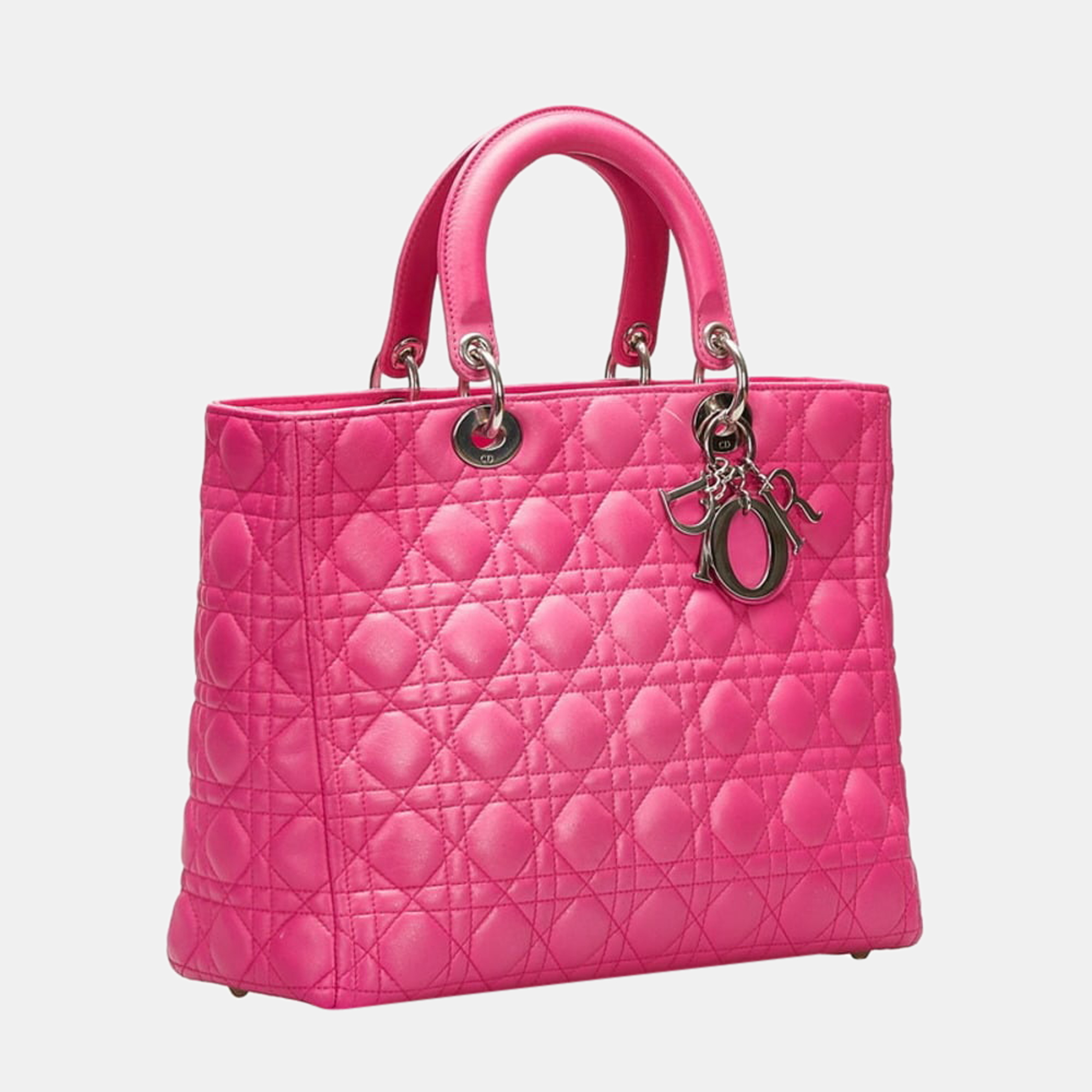 

Dior Pink Leather  Lady Dior Cannage Top Handle Bag
