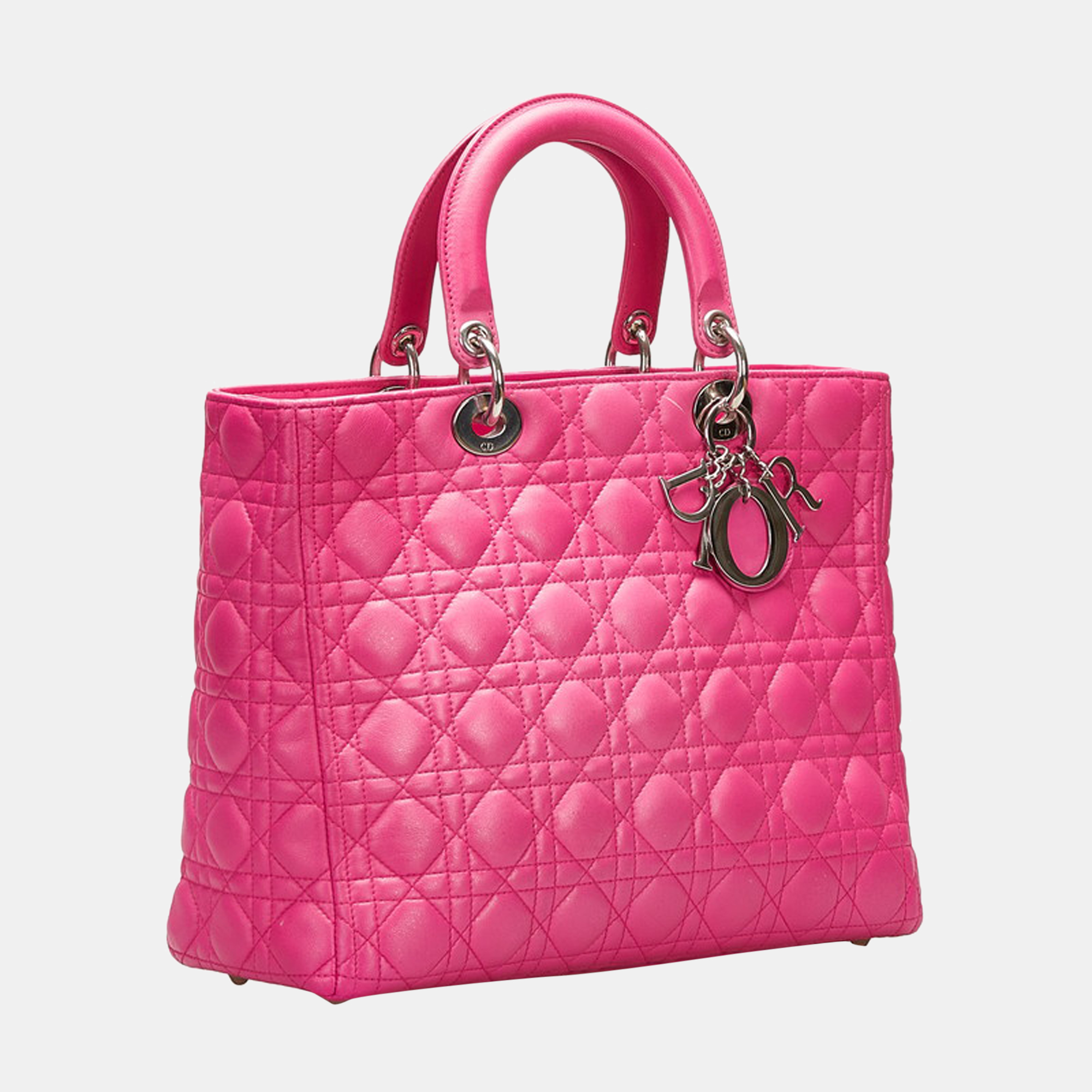 

Dior Pink Leather  Lady Dior Cannage Top Handle Bag