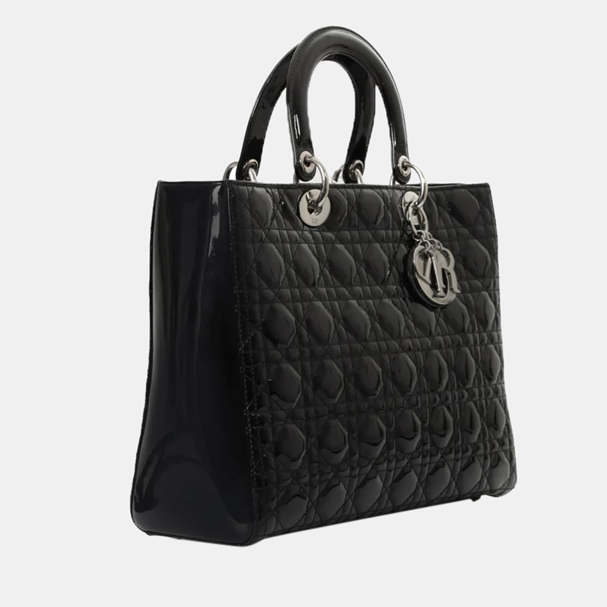 

Dior Black Cannage Patent Leather Large Lady Dior Tote Bag