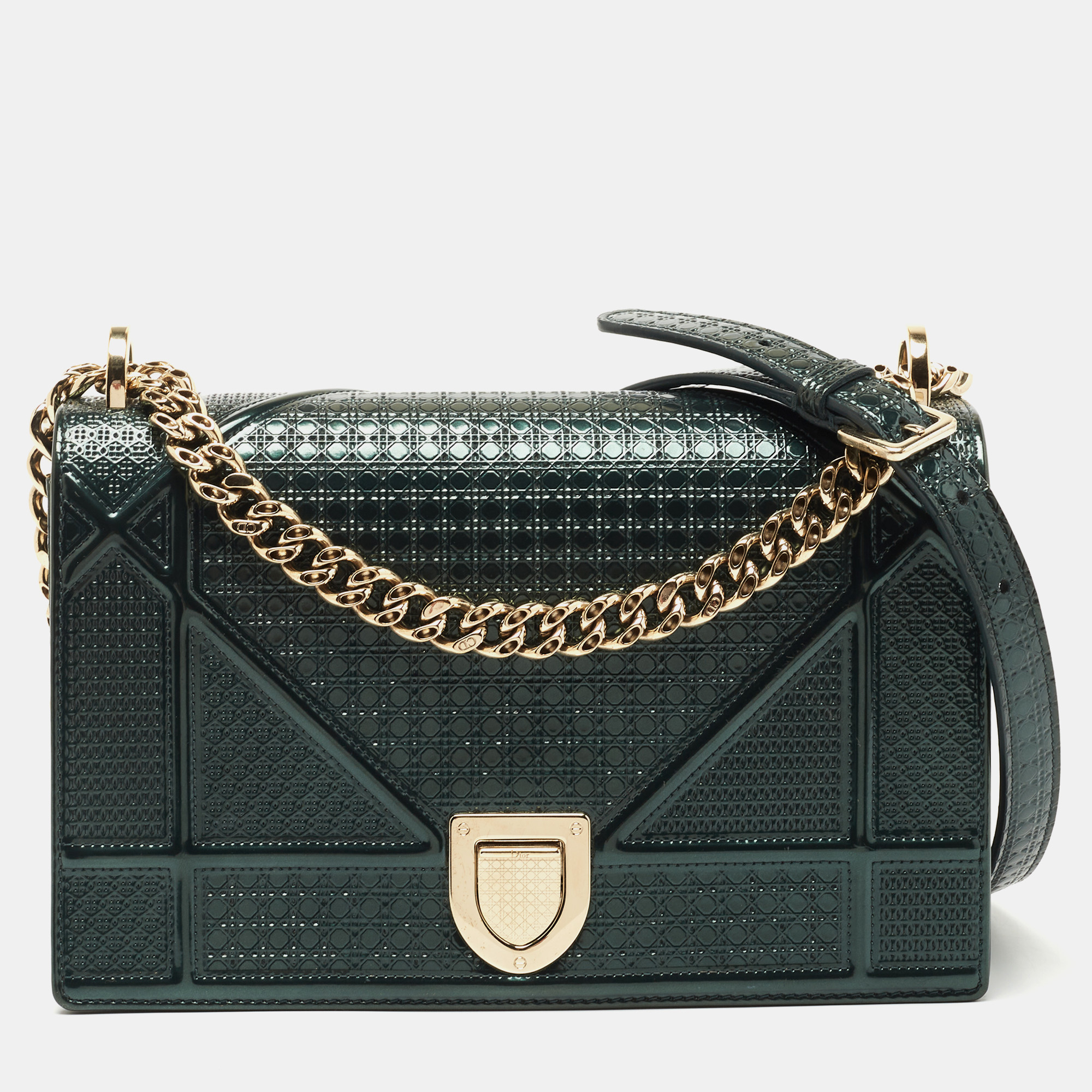 Dior Green Microcannage Patent Leather Medium Diorama Shoulder Bag