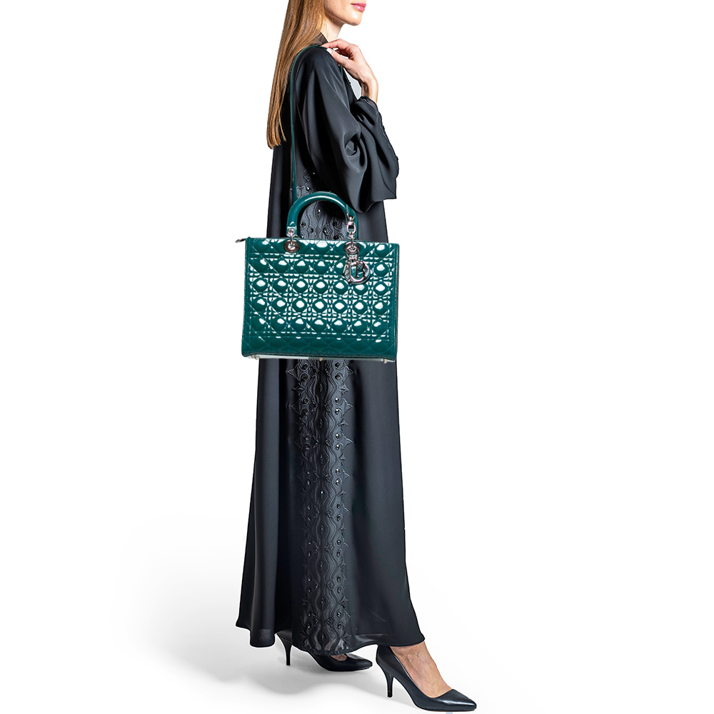 

Dior Green Cannage Patent Leather Large Lady Dior Tote