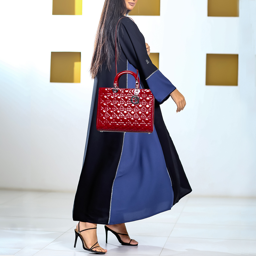 

Dior Red Cannage Patent Leather Large Lady Dior Tote