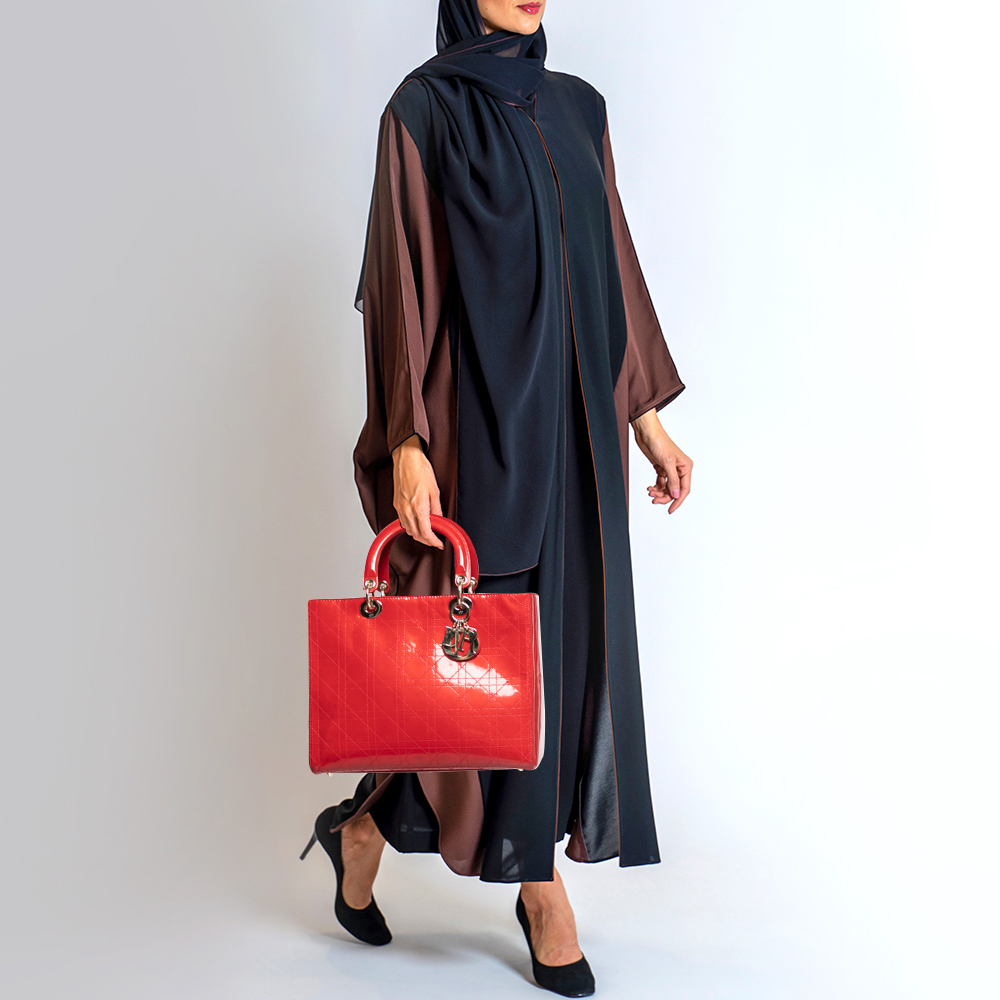 

Dior Red Cannage Patent Leather Large Lady Dior Tote