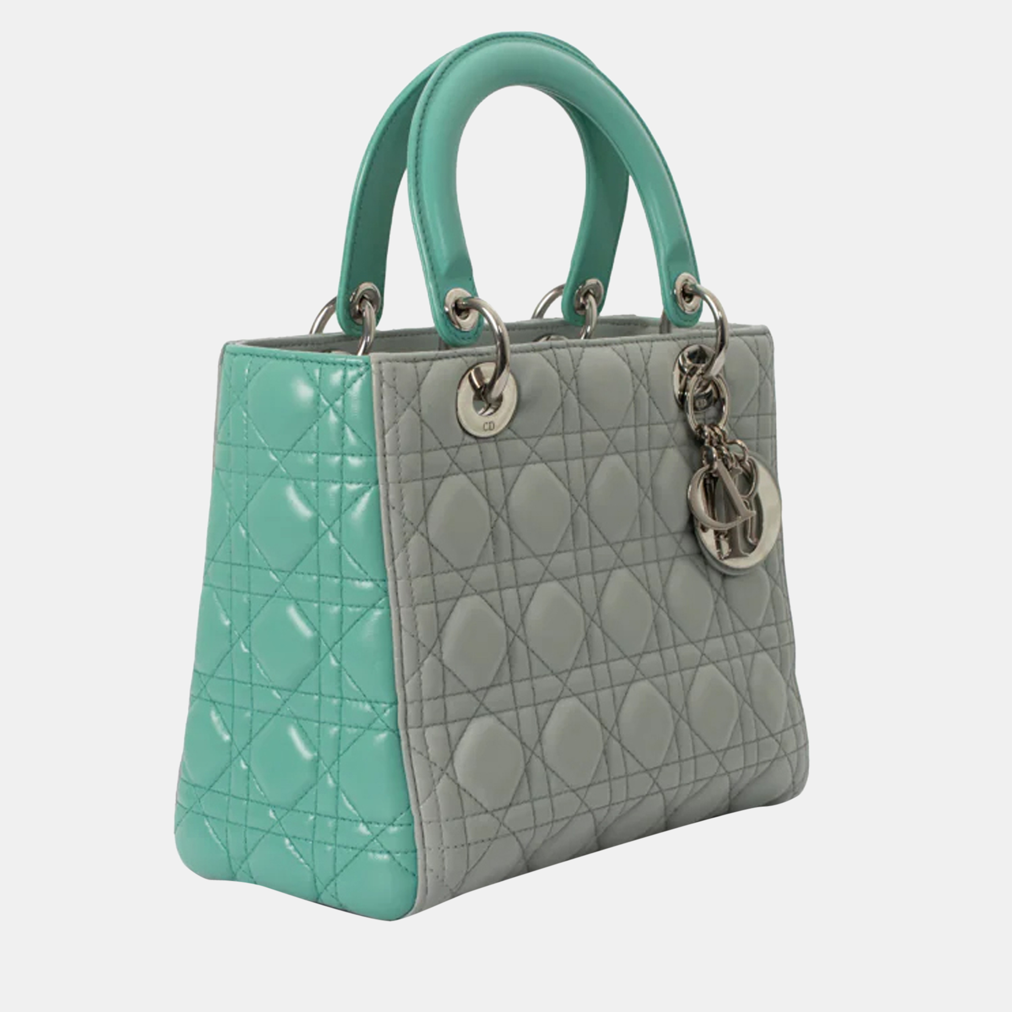 

Dior Grey/Green Leather Lady Dior Top Handle Bag