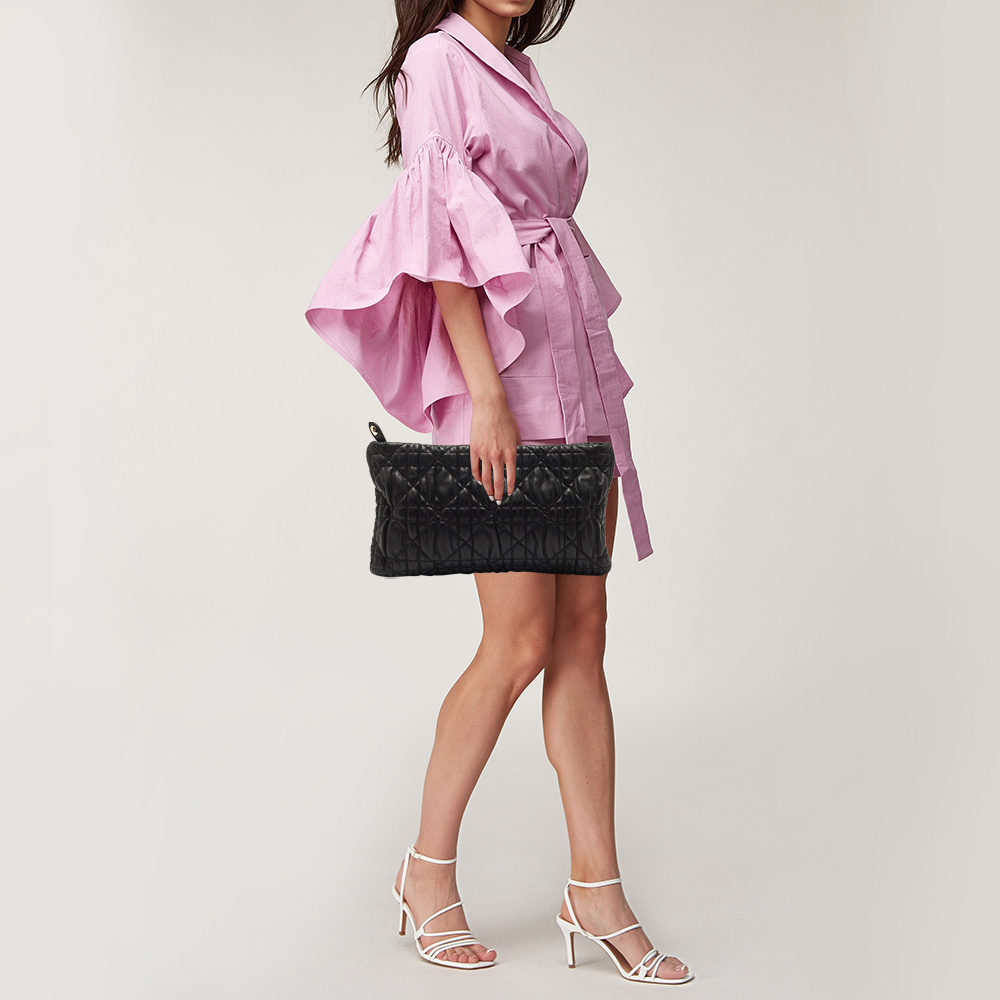 

Dior Black Gaufre Cannage Leather Zip Clutch