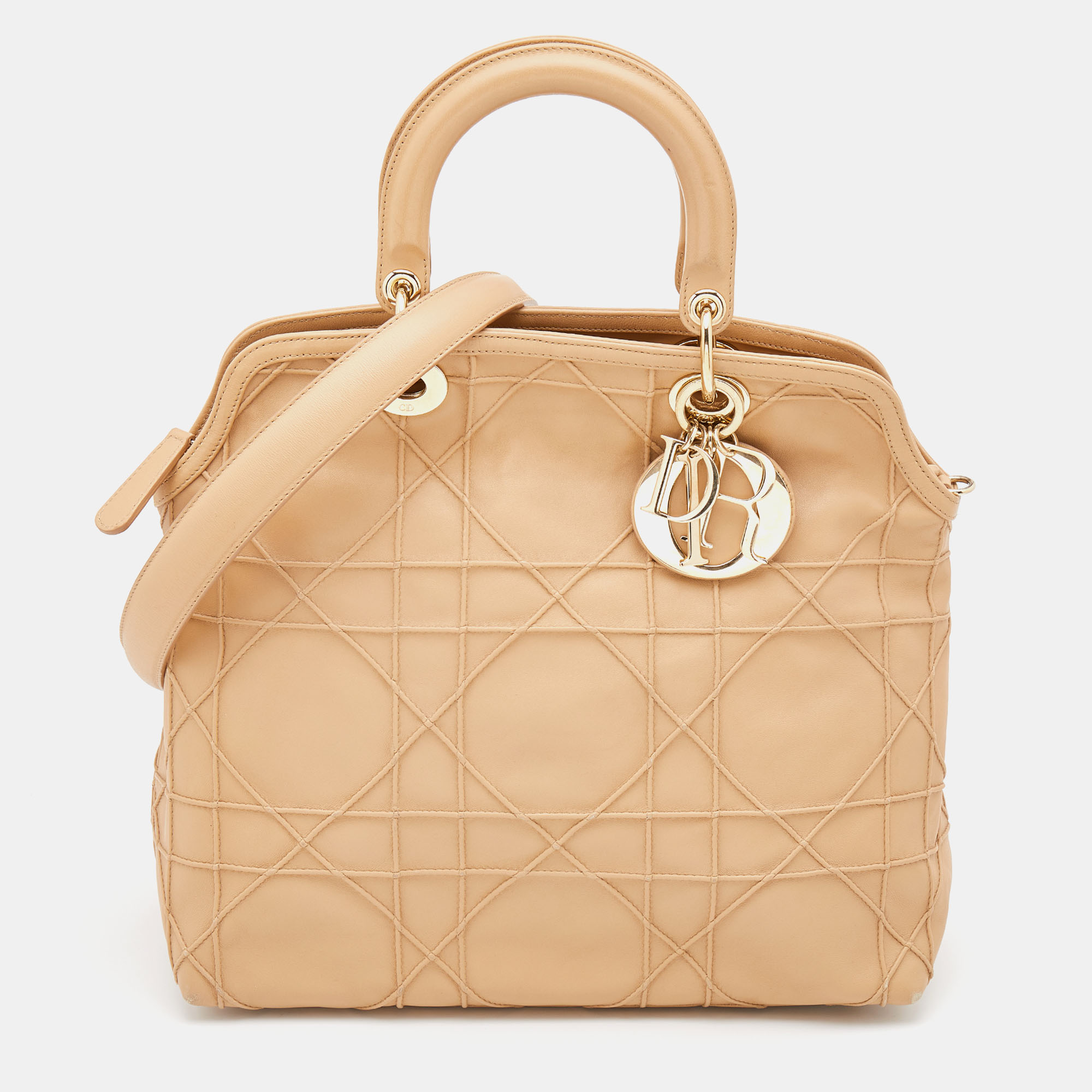 DIOR Pre-owned Beige Cannage Leather Granville Tote