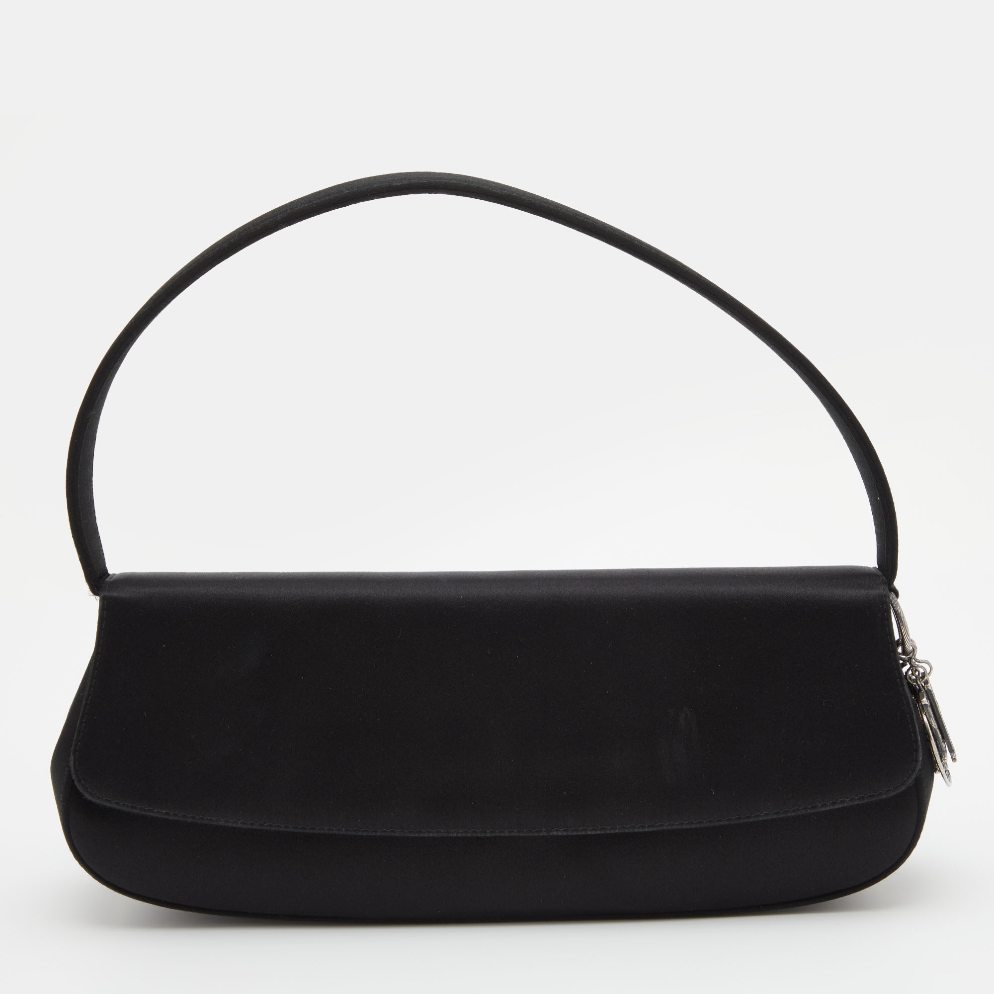 Pre Owned Dior Black Satin Charm Flap Baguette