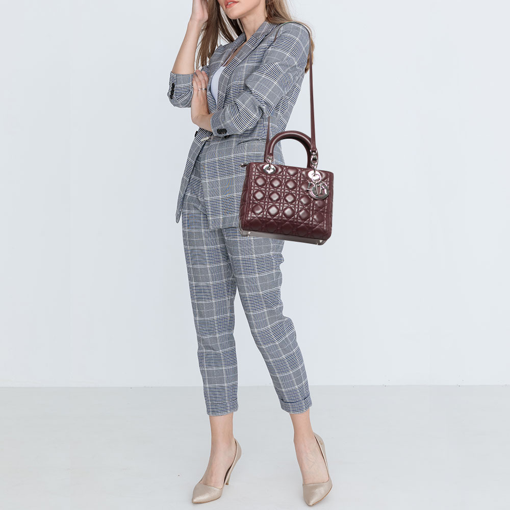 

Dior Burgundy Cannage Leather Medium Lady Dior Tote