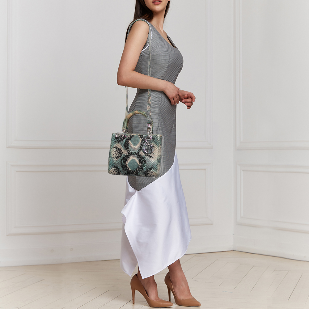 

Dior Green/Beige Python and Sequin Medium Lady Dior Tote