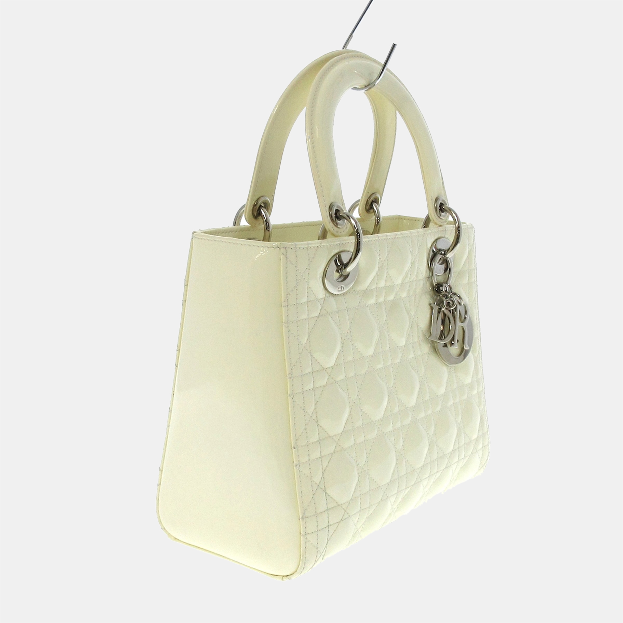 

Dior White Patent Leather  Lady Dior Tote Bag