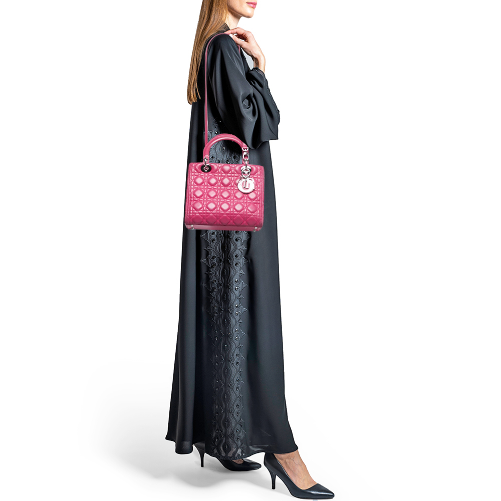

Dior Pink Cannage Leather Medium Lady Dior Tote
