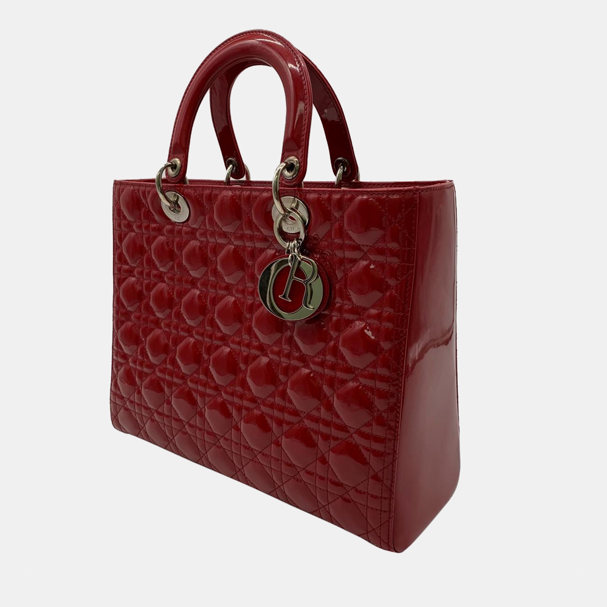 

Dior Red Patent Leather Large Cannage Lady Dior Top Handle Bag