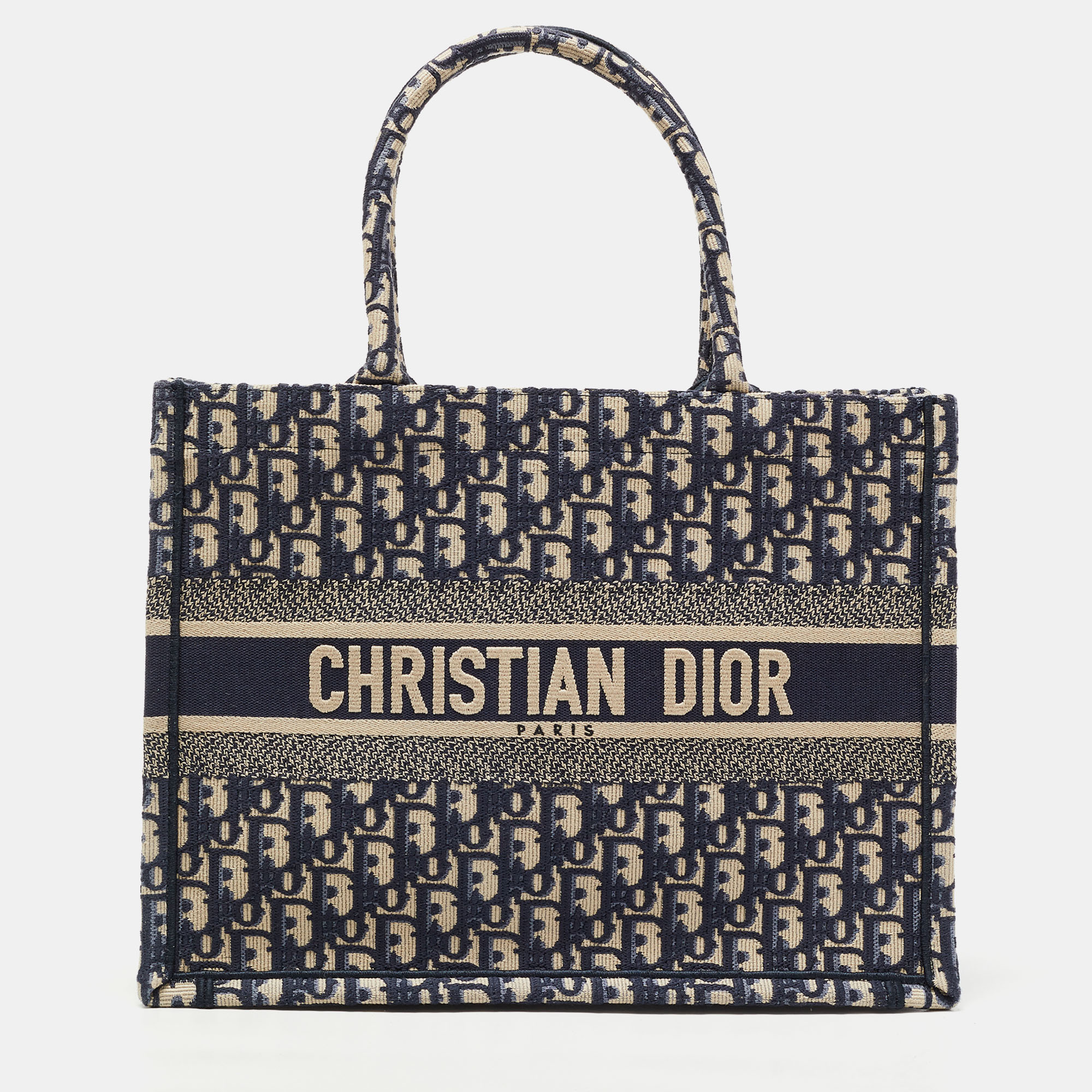 Pre Owned Dior Navy Blue Oblique Canvas Medium  Book Tote 