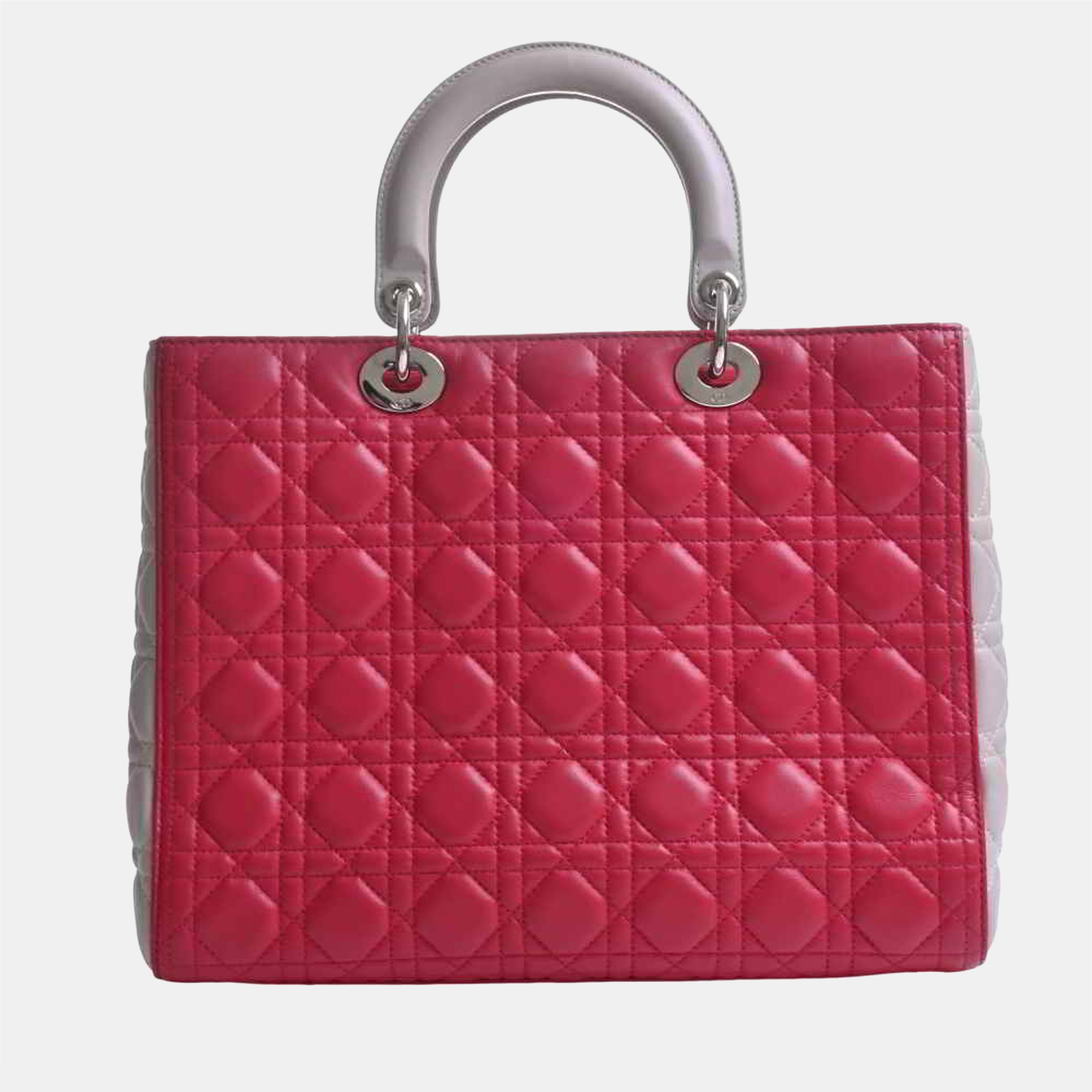 

Dior Pink/Grey Cannage Leather Large Lady Dior Top Handle Bag