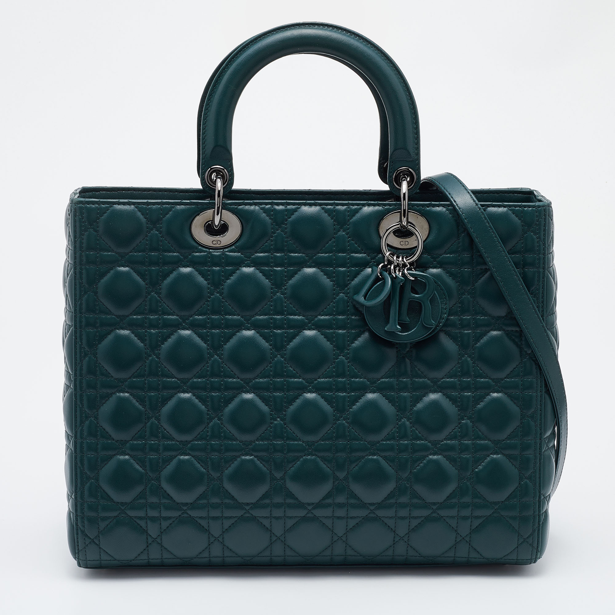 Dior Green Cannage Leather Large Lady Dior Tote
