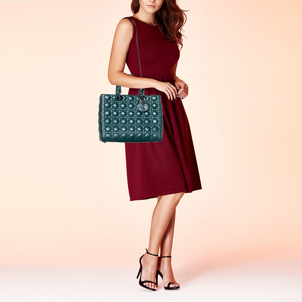 

Dior Green Cannage Leather Large Lady Dior Tote