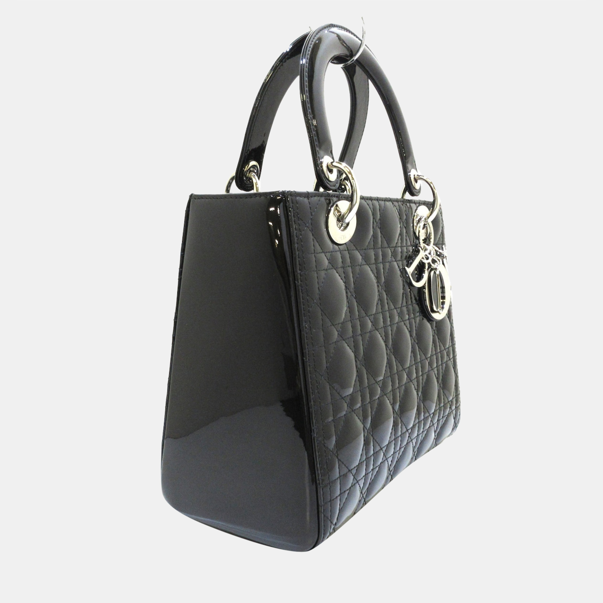 

Dior Black Patent Leather Medium Lady Dior Medium Tote Bag