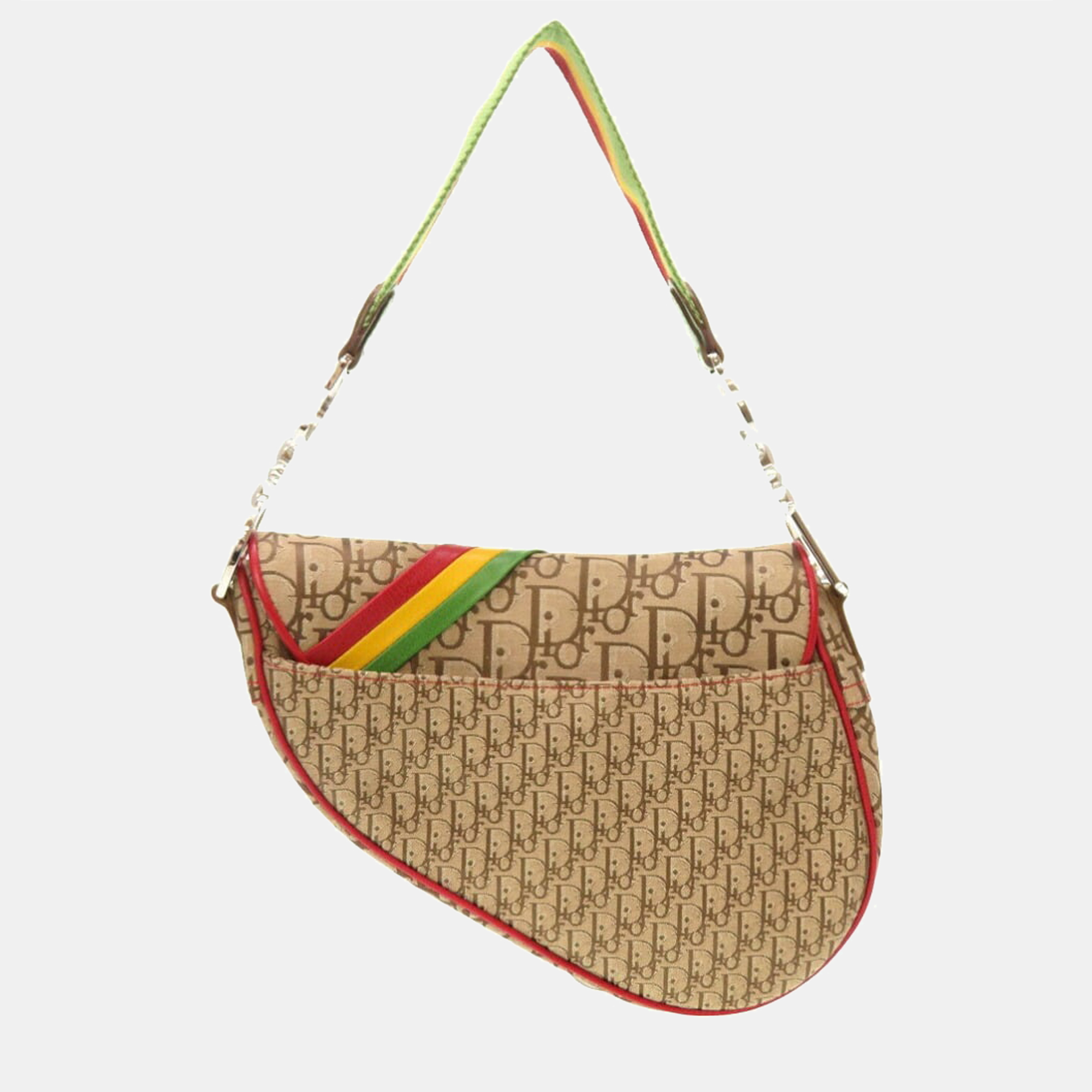 

Dior Beige/Red Canvas Leather Diorissimo Rasta Saddle Shoulder Bag