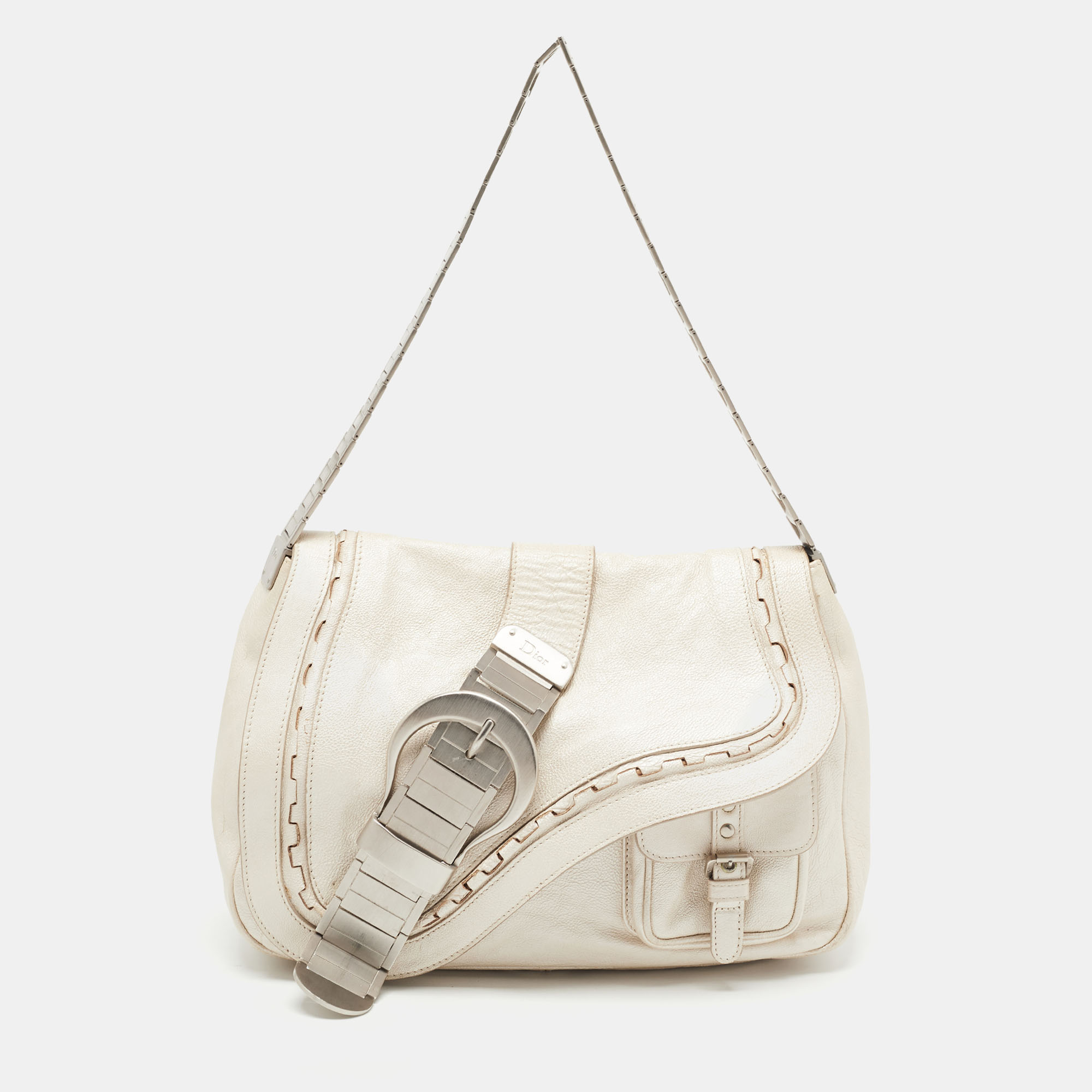 Dior Off White Leather Gaucho Double Saddle Shoulder Bag