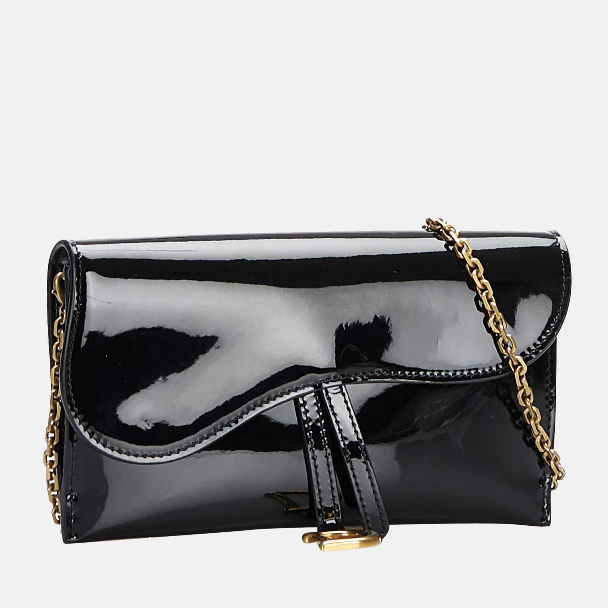 

Dior Black Patent Saddle Wallet On Chain