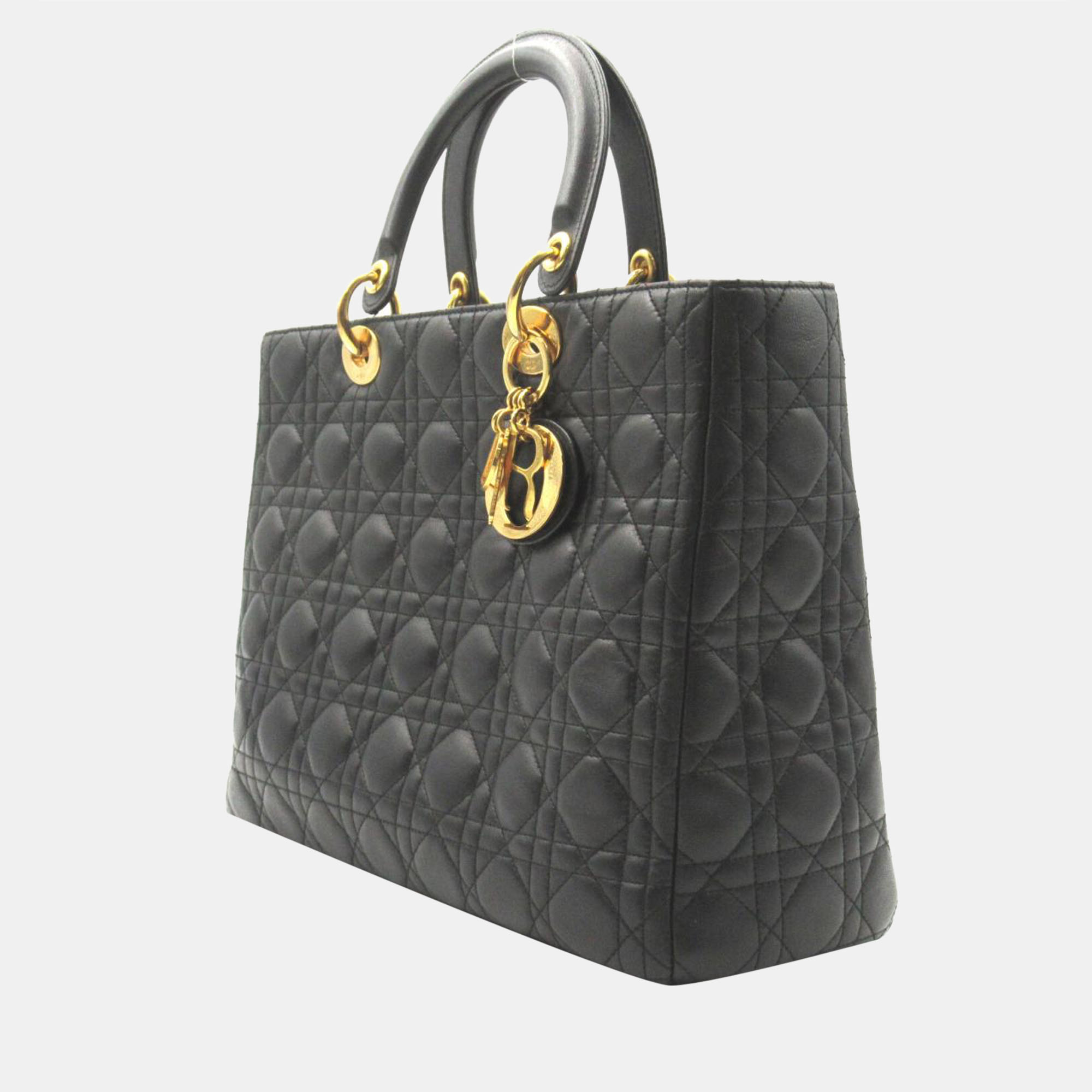 

Dior Black Quilted Cannage Leather  Lady Dior Tote Bag