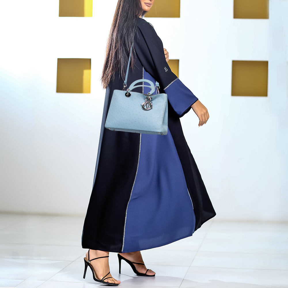 

Dior Light Blue Ostrich Large Lady Dior Tote