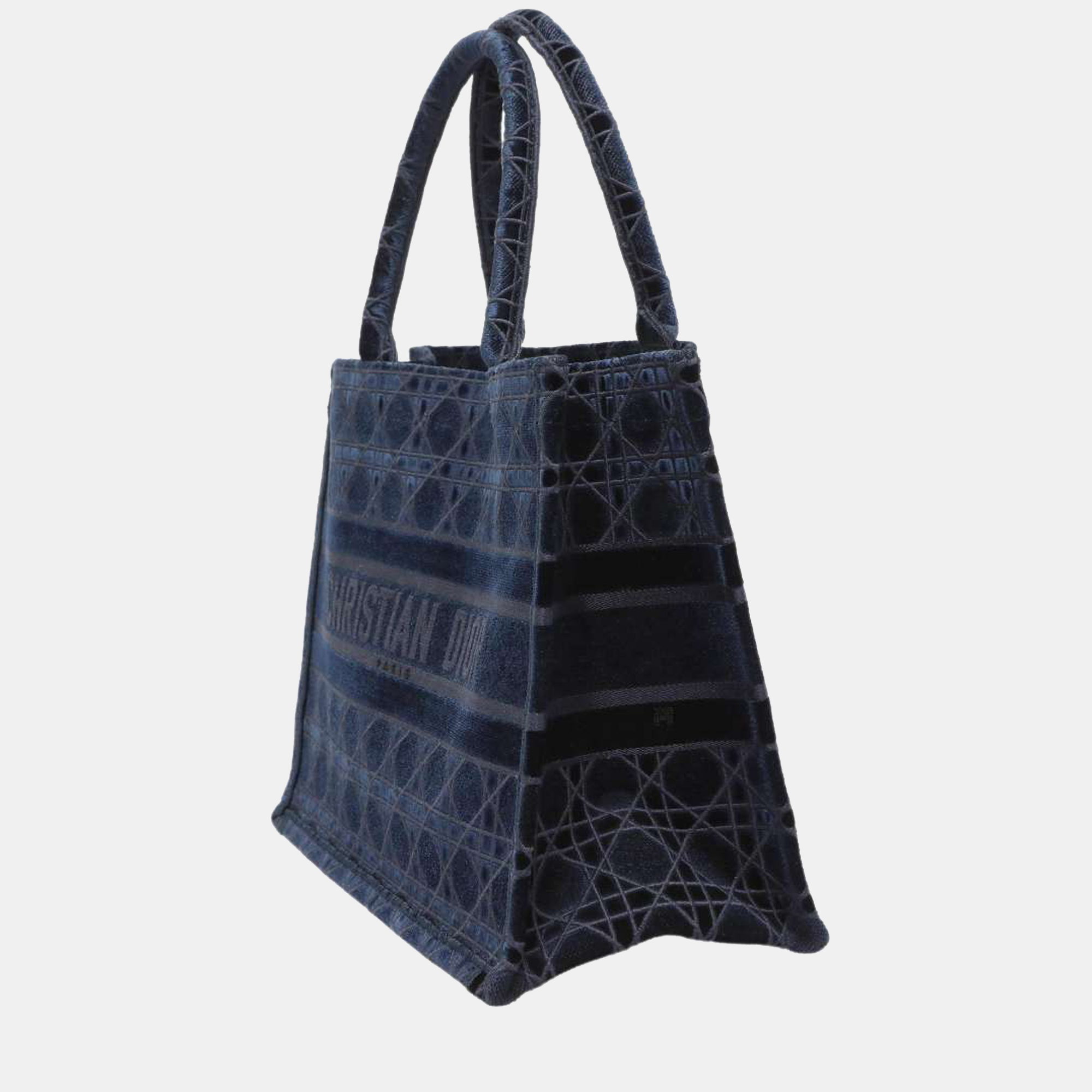 

Dior Navy Blue Velvet Cannage Medium Book Tote Bag