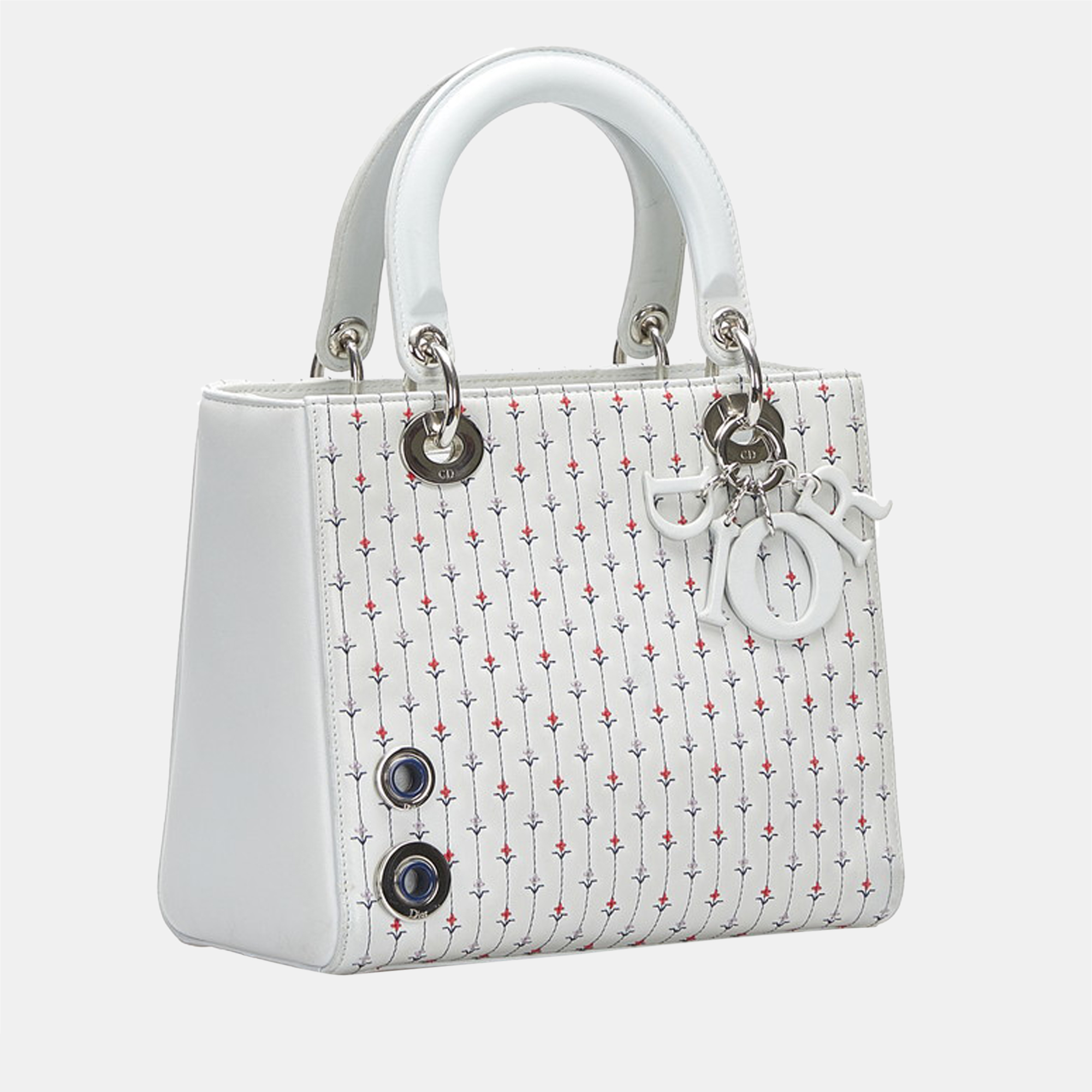 

Dior White Leather Embroidered Floral Medium Lady Dior Tote Bag