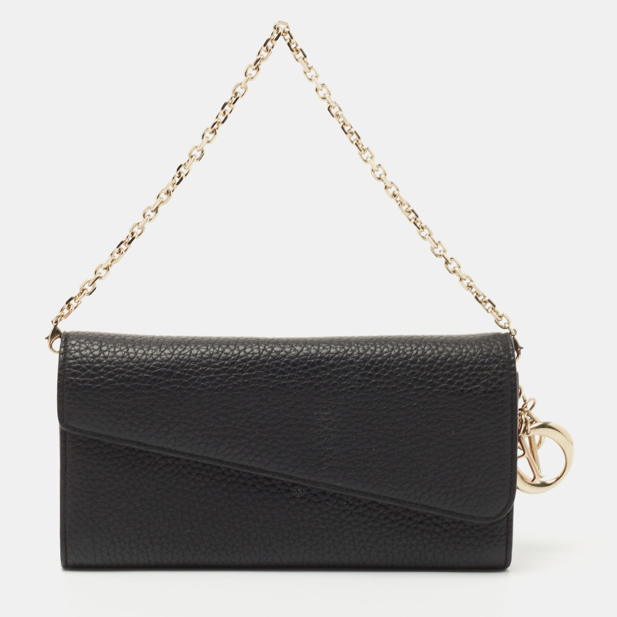 Pre Owned Dior Black/Pink Leather Diorissimo Rencontre Chain Wallet