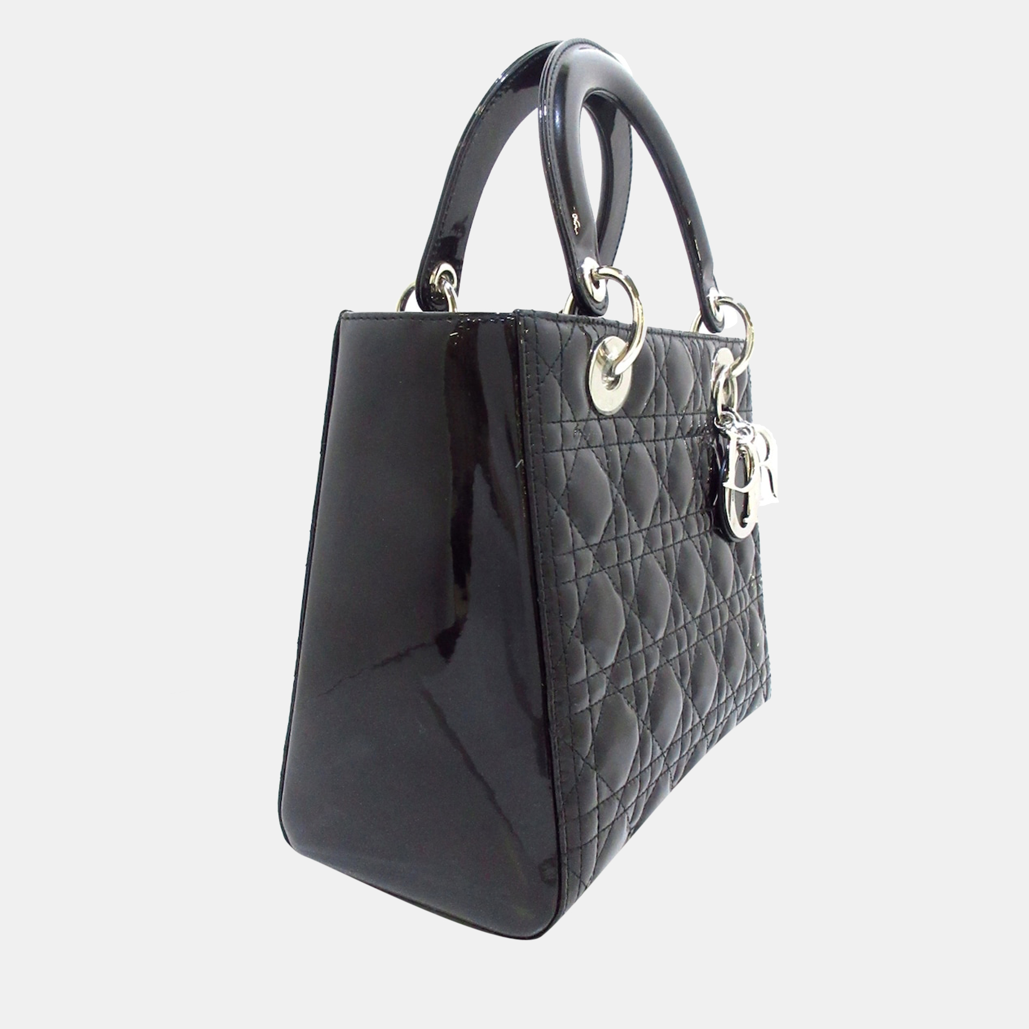 

Dior Black Patent Leather Medium Lady Dior Tote Bag