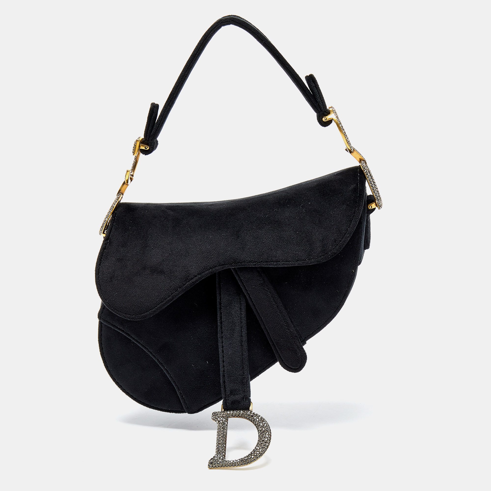 Click to view more detailed imagery on our partner's website Pre-owned Dior Black Velvet Mini Crystal Embellished Saddle Bag