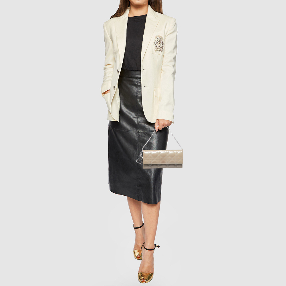 

Dior Grey Cannage Patent Leather Lady Dior Wallet on Chain