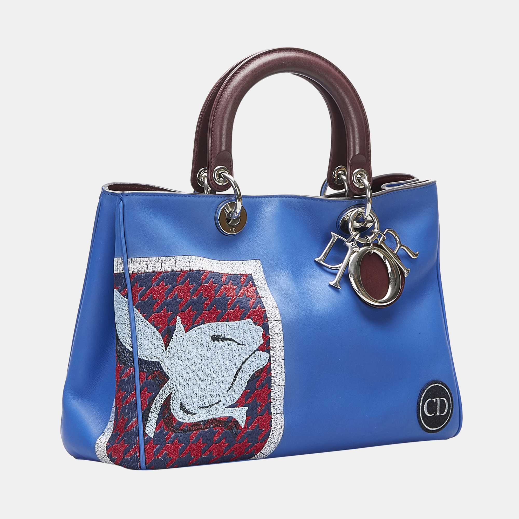 

Dior Blue Medium Embroidered Diorissimo Satchel