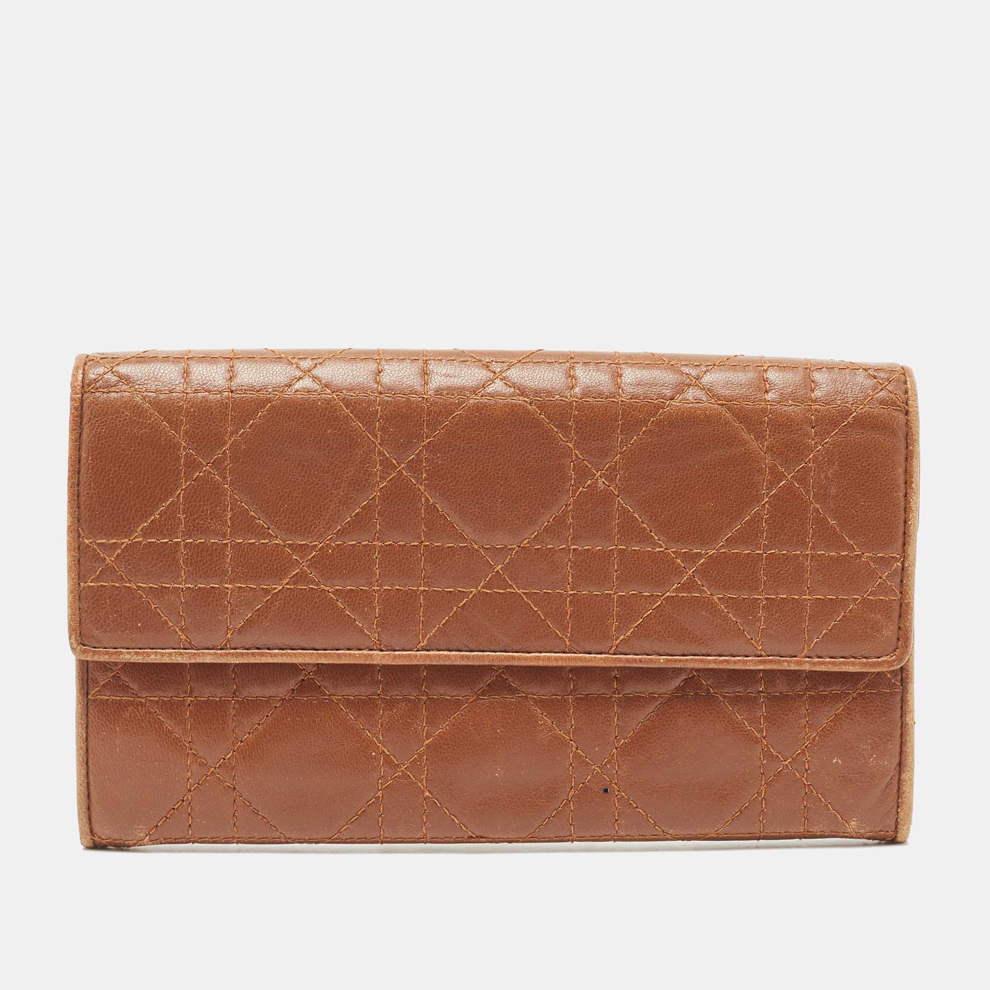 

Dior Brown Cannage Leather Double Flap Continental Wallet