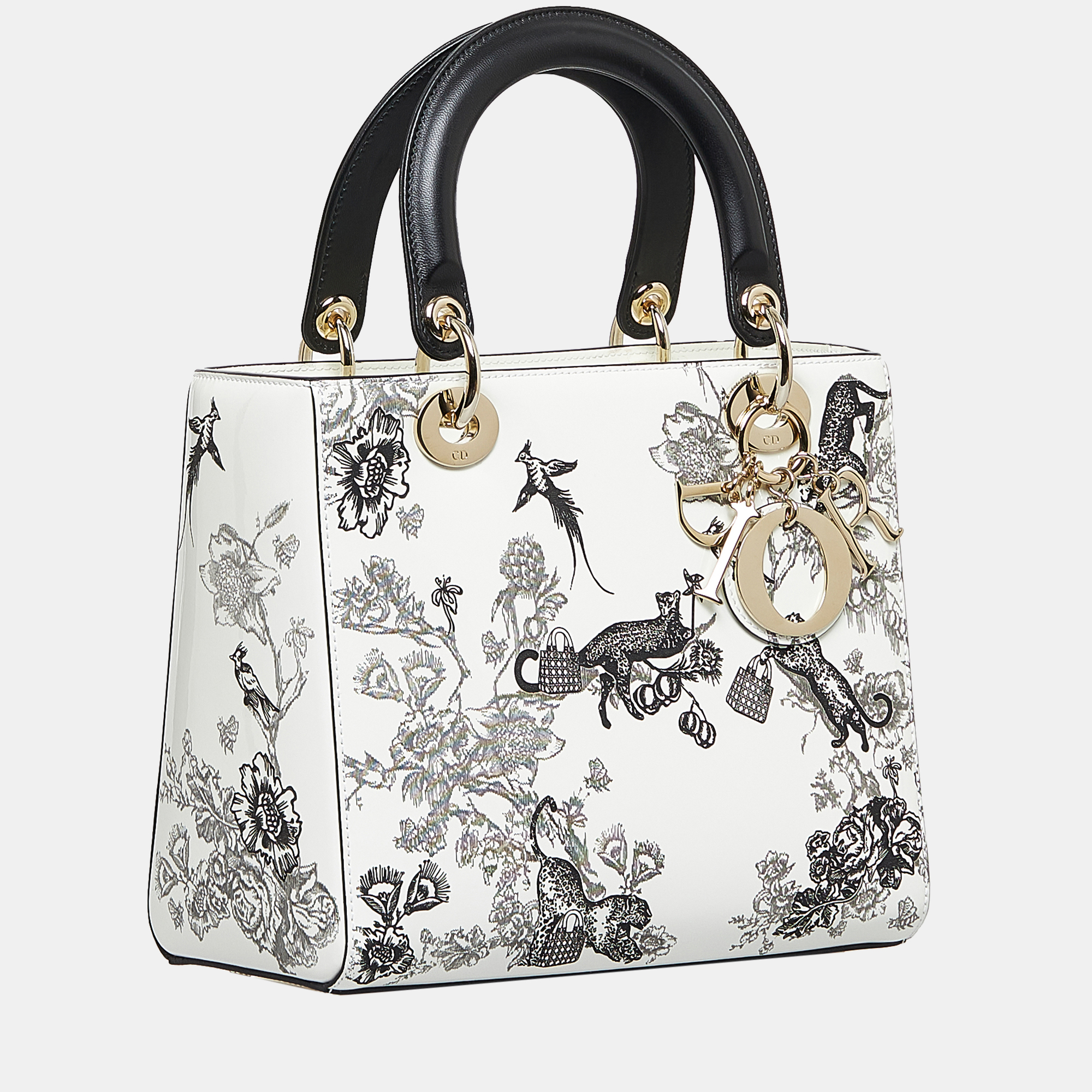 

Dior White Medium Patent Toile de Jouy Lady Dior